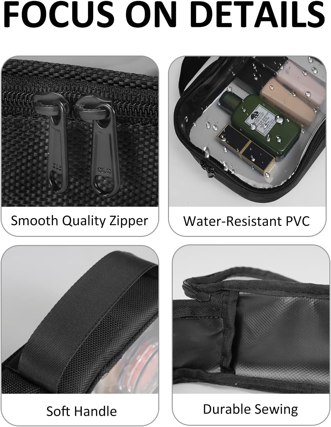 Moyad TSA Approved Clear Toiletry Bag with Handle, 2 Pack Quart Size 3-1-1 Liquids Pouch for Travel, Transparent Makeup & Cosmetic Organizer for Women Men, Black