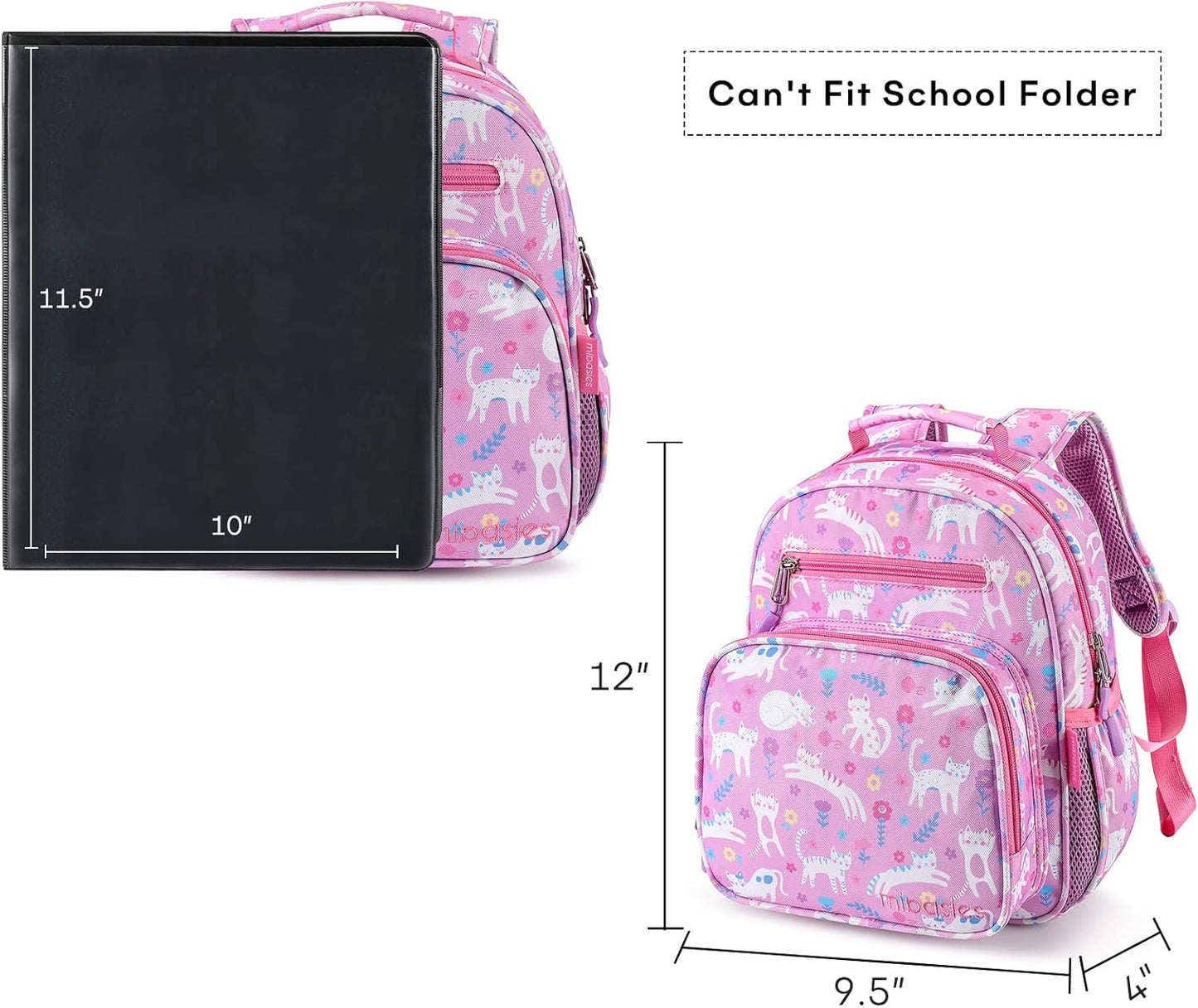 mibasies Toddler Backpack for Girls 2-4: Cute Kids Backpacks for Girls - Preschool Kindergarten Backpack - Flower Cat