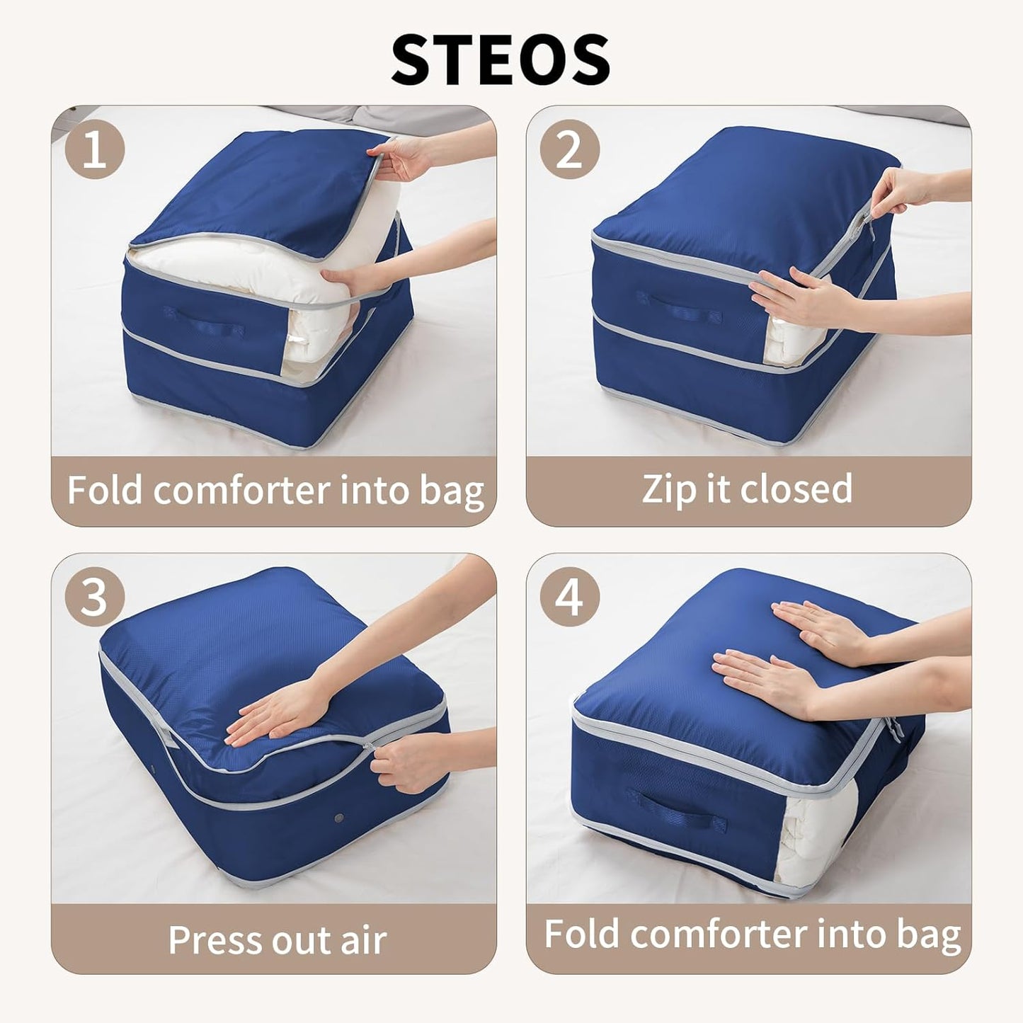 DIMJ Comforter Storage Bag 4 Pack - Blanket Storage Organizer Compression Bags, Large Capacity Ultra Space Saving Self Compression Organize for Bedding, Pillow, Duvet, Sheet Storage with Zipper Window