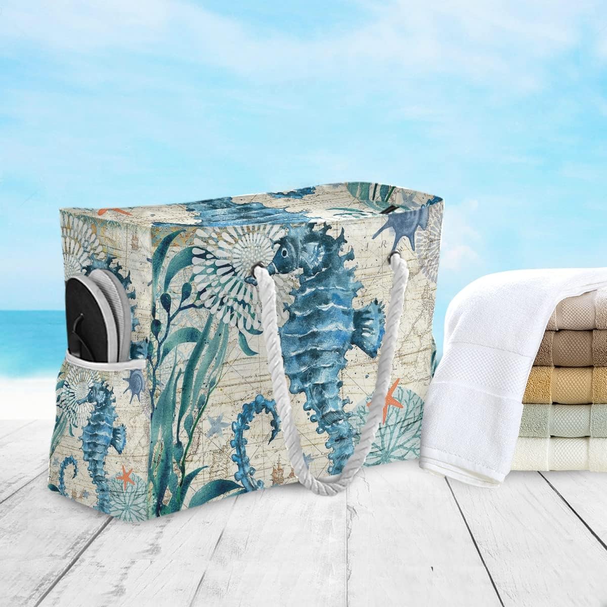 senya Large Beach Bags Totes Canvas Tote Shoulder Bag Soft Wave Water Resistant Bags for Gym Travel Daily Ocean