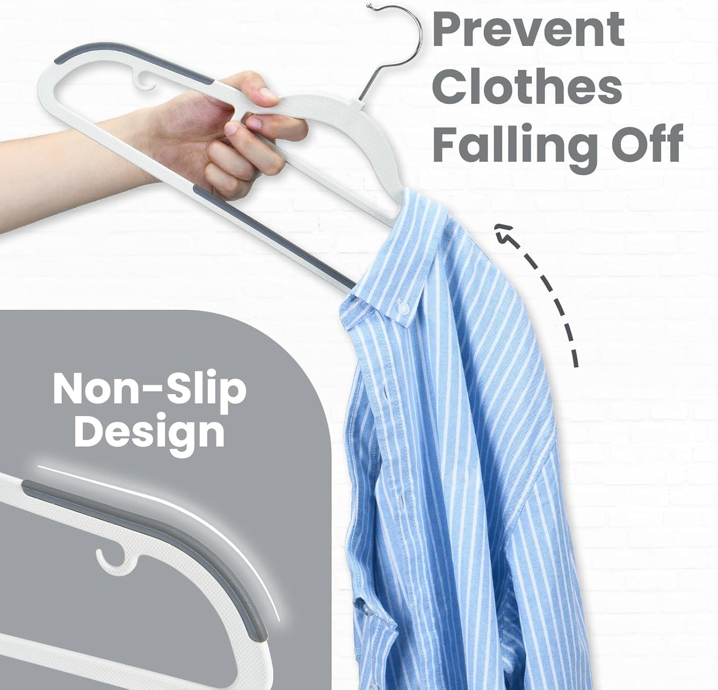 Plastic Hangers 50 Pack, Slim Clothes Hangers Non Slip, Non-staining Space Saving Hanger, 17.1 inches Coat Hanger Heavy Duty Hanging Dry Wet Clothes, Gray