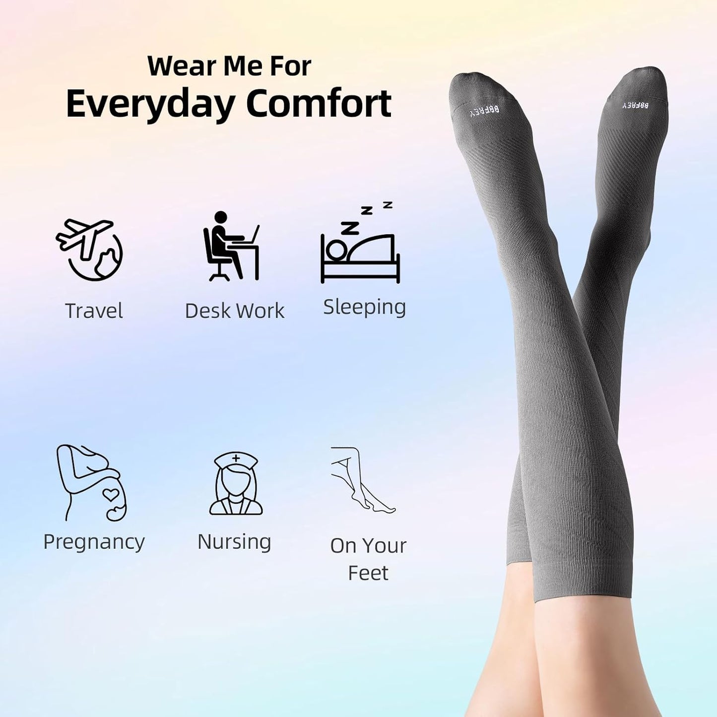 4 Pairs Light Compression Socks for Women Men 15-20 mmHg - Knee High Support for Daily Wear, Travel, Pregnancy, Nurses