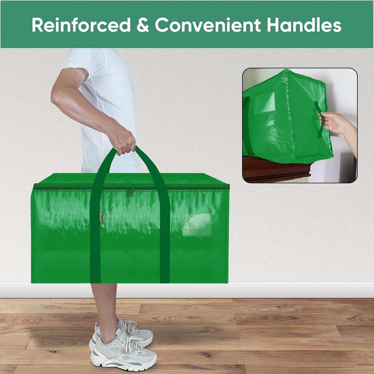 BALEINE 6-Pack Oversized Moving Bags with Reinforced Handles, Heavy-Duty Storage Tote for Clothes, Moving Supplies (Light Green, 6-Pack)