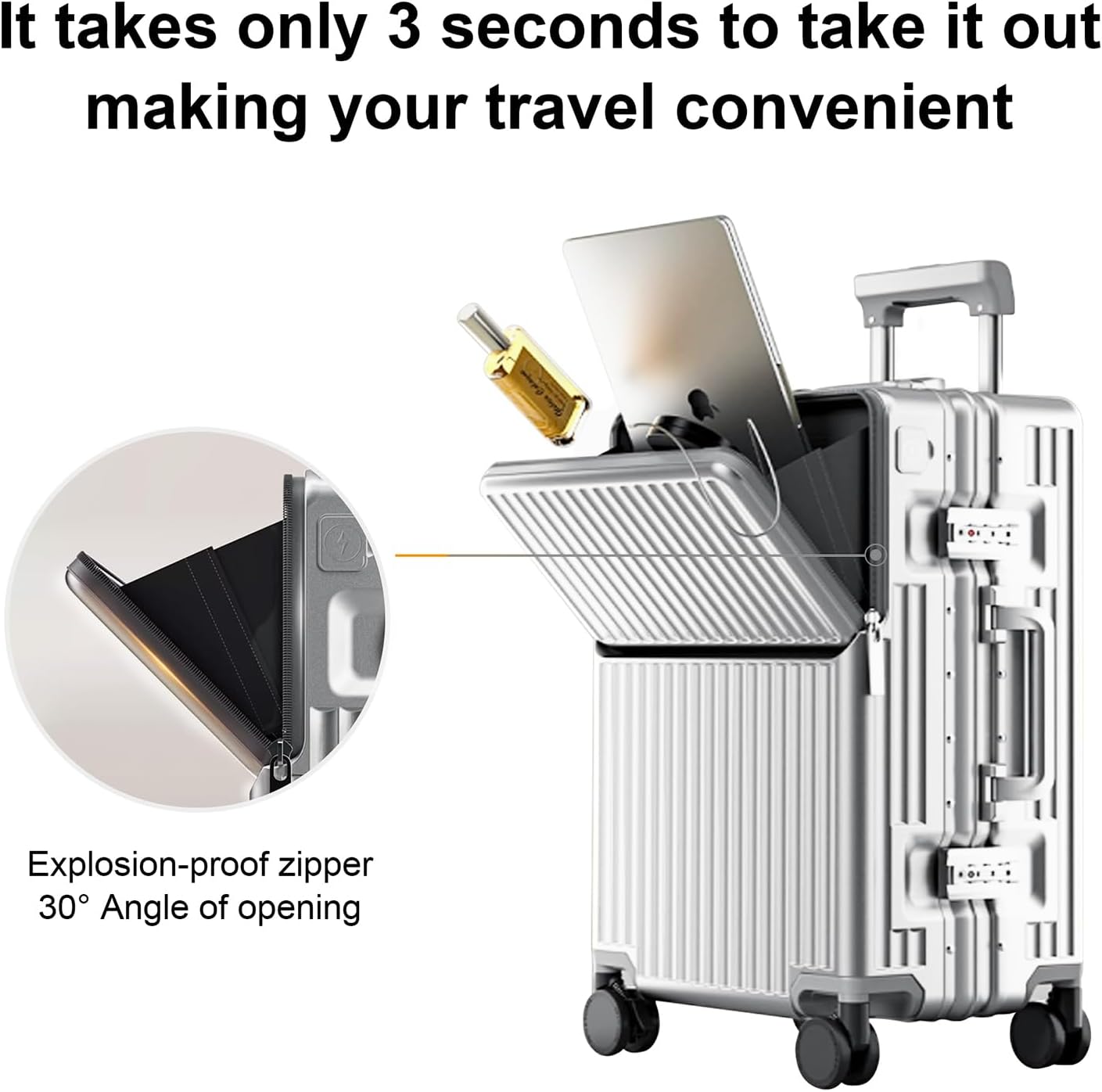 2-Piece Hardshell Zipperless Luggage Set, 20/26" Aluminum Frame Hardshell Spinner Luggage, Airline Approved Carry-On Luggage, TSA Lock, 360° Quiet Wheels With Cup Holder (silver)