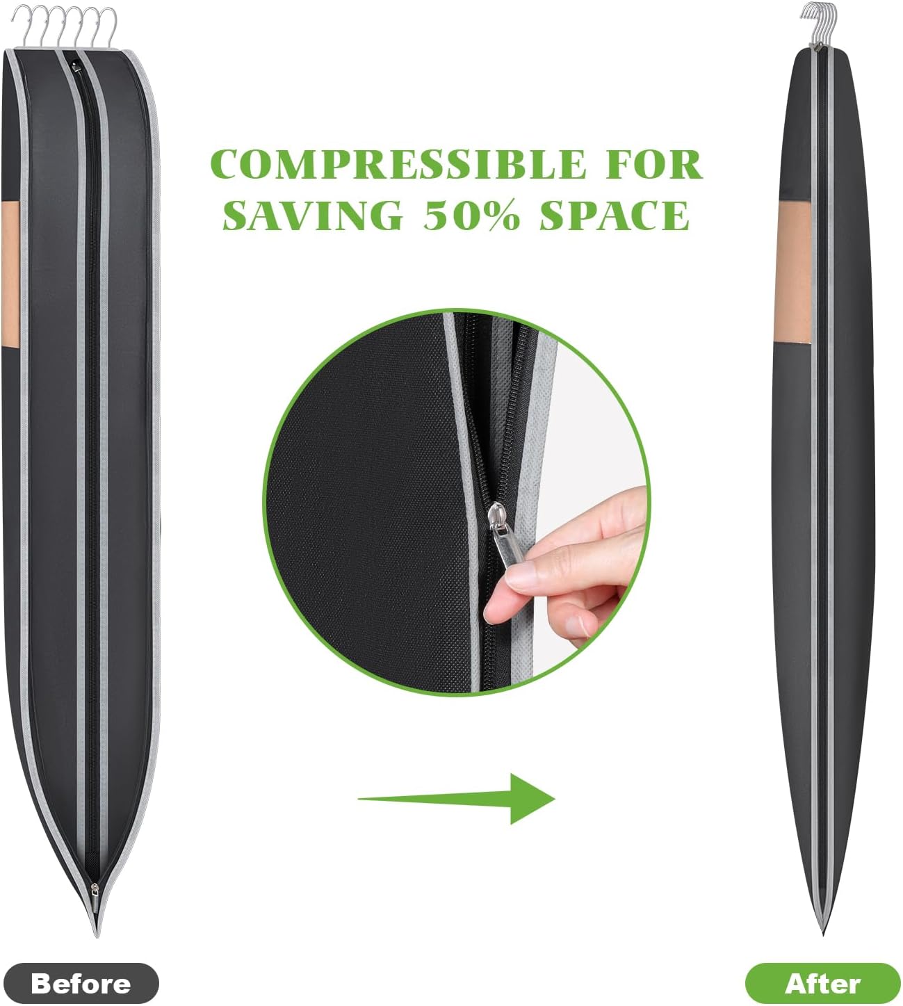 KEEGH Space Saving Hanging Garment Bag with Self Compression Zipper, 50 Inch Garment Bags for Hanging Clothes with Clear Window, Suit Bags for Closet Storage (2 Pack)