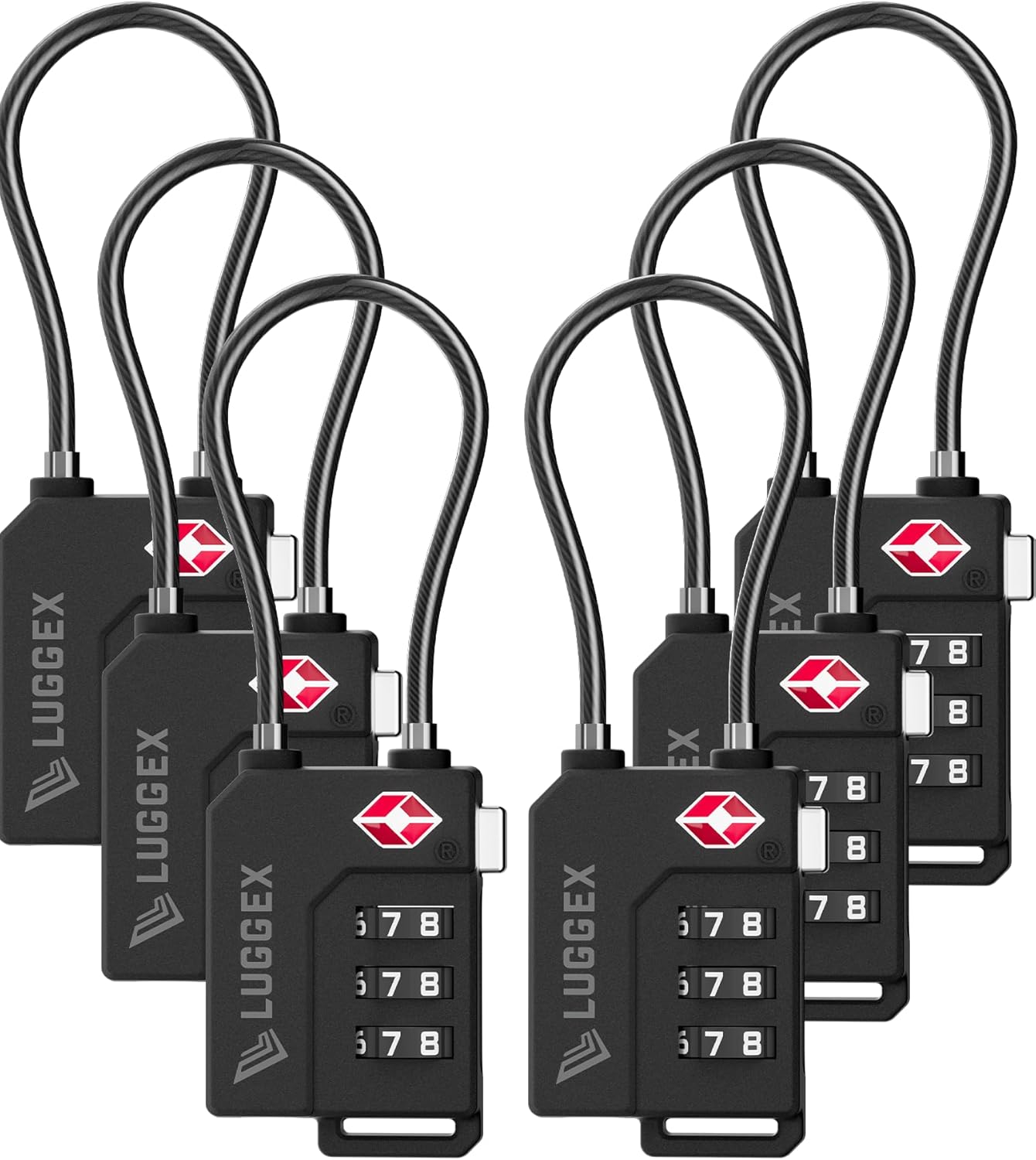 LUGGEX TSA Locks for Luggage, Suitcase Locks TSA Approved, Luggage Locks, Ease of Use & Durable(Black,6 Pack)