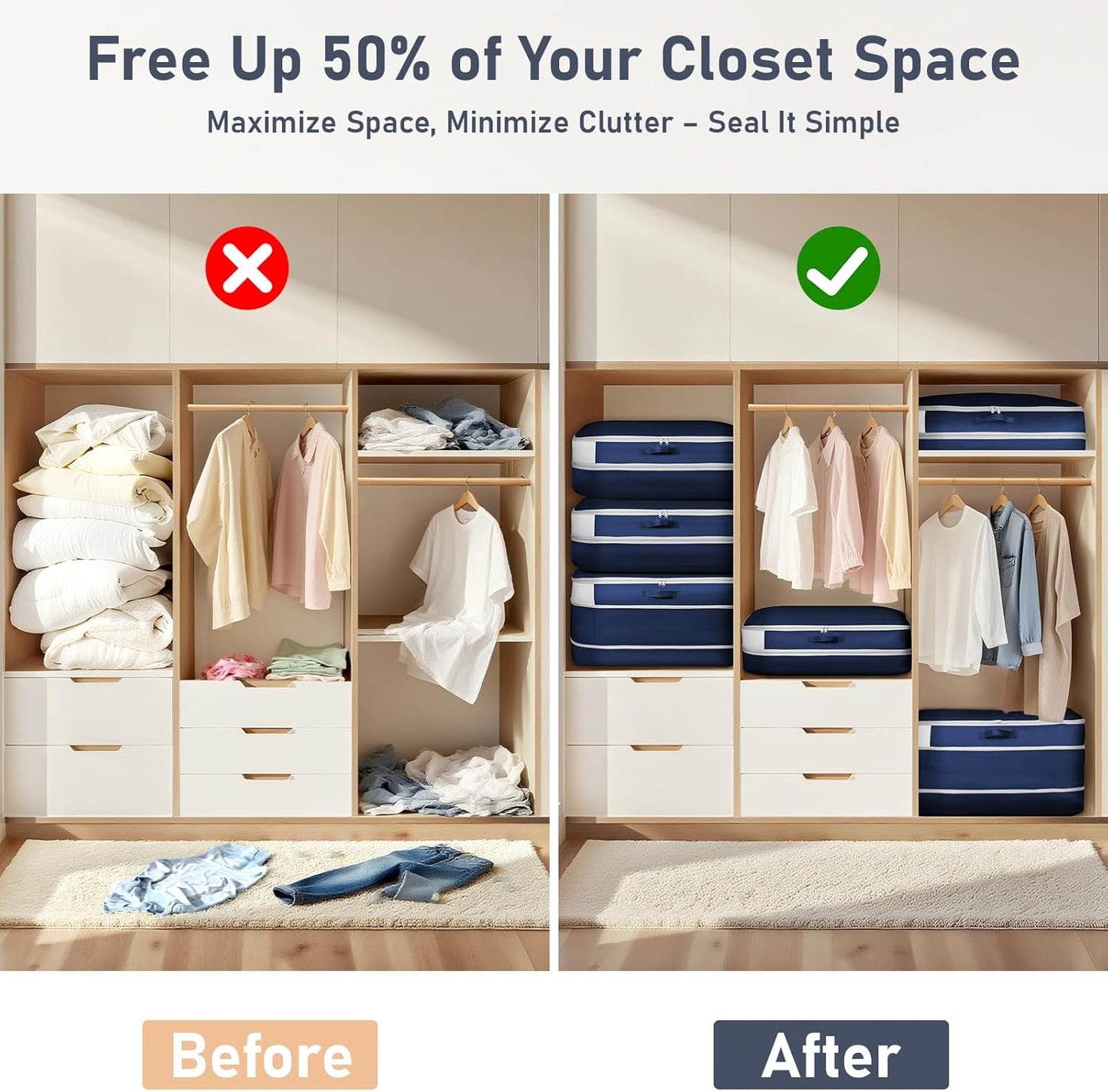 DIMJ Comforter Storage Bag - 100L Large Capacity Blanket Storage Compression Bags, Washable Space Saving Self Compression Organizer with Window Handles, Space Saver for Clothes, Bedding, Sheet