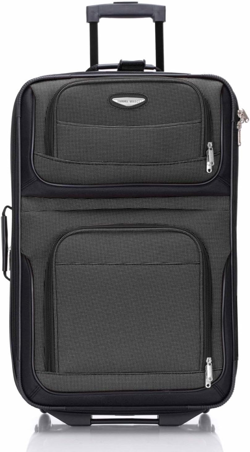 Travel Select Amsterdam 25-Inch Softside Expandable Rolling Upright Luggage, Lightweight 2-Wheel Suitcase with Push-Button Handle, Gray