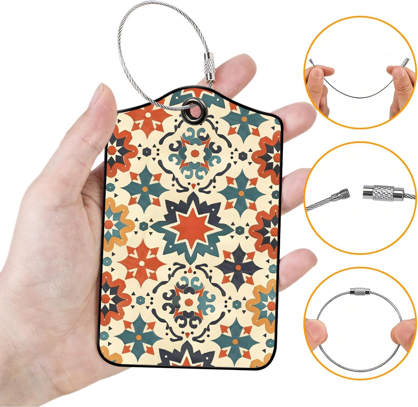 Luggage Tags for Suitcases, 2-Pack PU Leather for Cruise & Travel, Baggage ID Tags with Privacy Cover & Address Card, Durable Metal Ring, Kids Adults Travel Accessories, Vintage Tilework