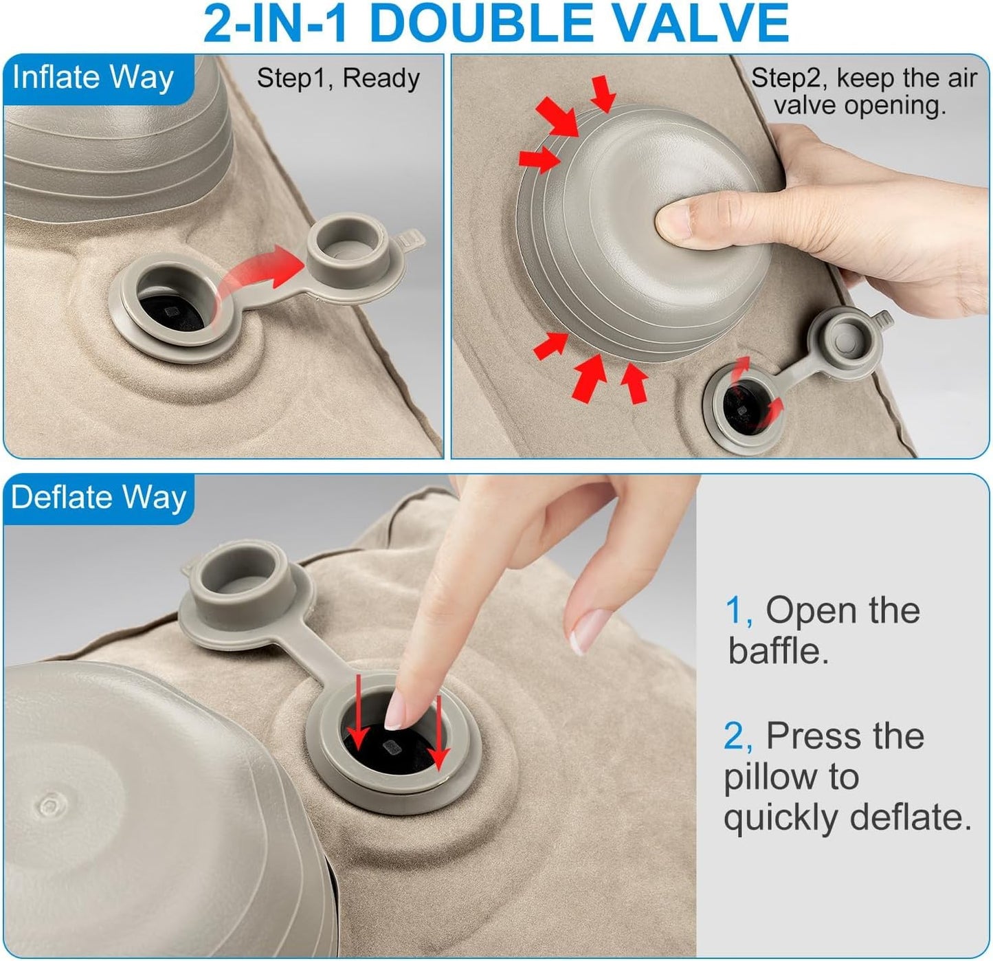 Inflatable Travel Foot Rest Pillow, 2 Pack Airplane Foot Rest Pillows, Portable Inflatable Leg Rest Pillow Flights Seat Extender with Storage Bag for Plane, Car, Train (2Pack Grey)