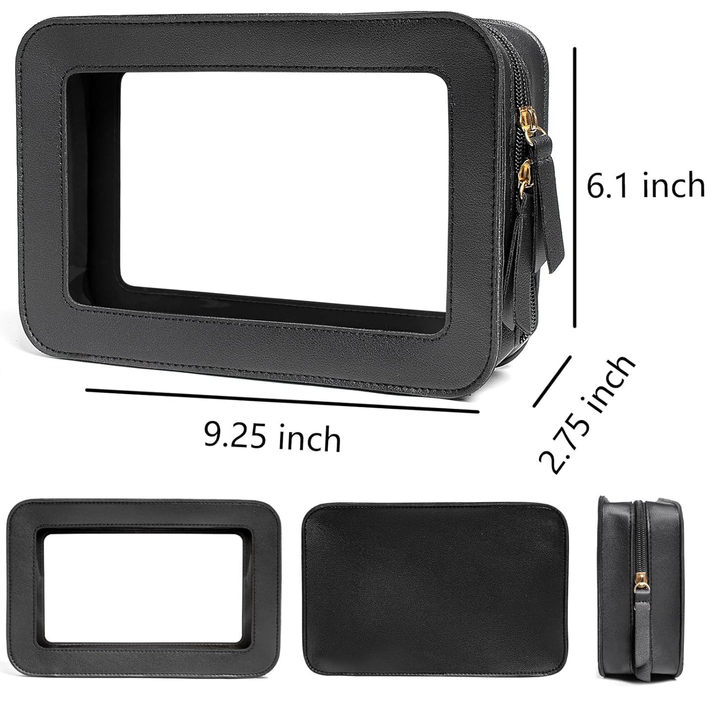 LETGO Clear Makeup Bags, TSA Approved Toiletry Bag with Zipper, Clear Makeup Organizer Fit Carry-on Travel Essentials,Clear Cosmetic Bags for Women Men (O-Black)