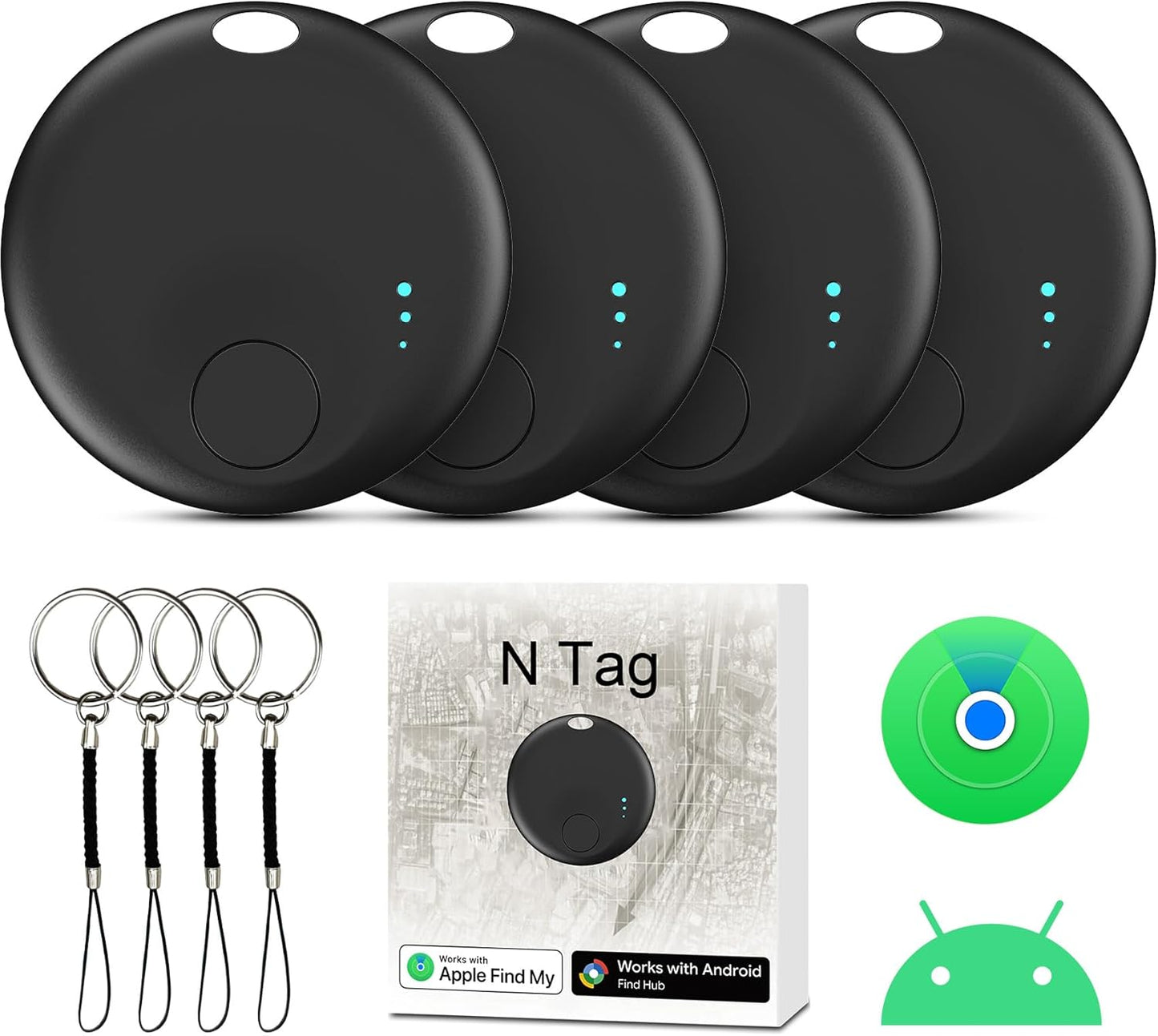Air Tag for Android or iOS, Air Tags-4 Pack Smart Tag, Dual System Both iOS and Android Tracker Tags, Find My or Google'S Find Hub App, Keys Finder Item Locator for Wallets, Suitcases (Black)