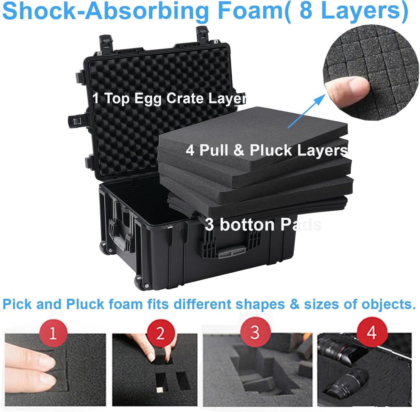 Rolling Hard Case with Foam,26 x 20 x 13 Inch, Equipment Case with Wheels and 4 Handles for camera, Drone,tool, electronics,Shockproof, Waterproof, TSA Friendly, Inner 22.64"X 16.73"X9.84"