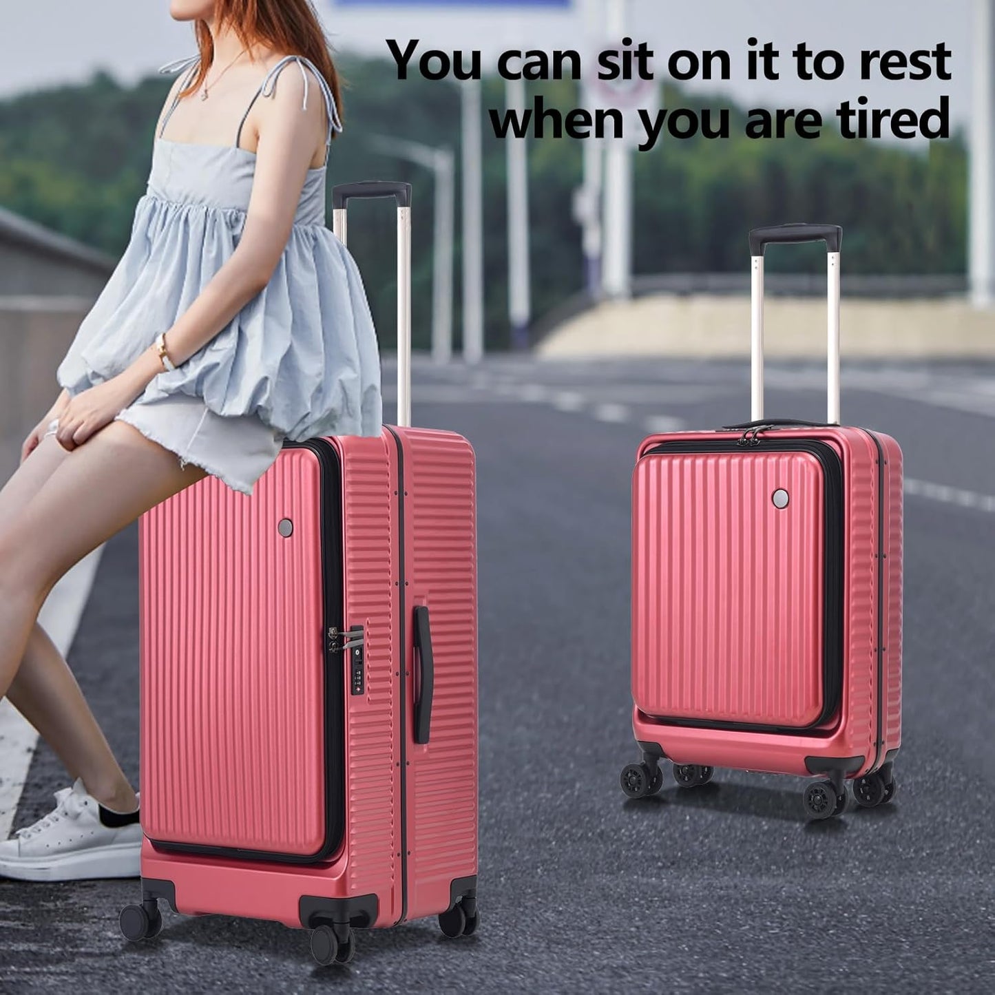 2 pieces 20/29 Aluminum Frame Carry On and Checked Luggage Set with Side Opening, Lightweight Hardshell ABS+PC Trunk Suitcase with TSA Lock, 360° Universal Wheels & Adjustable Handle,Wine Red