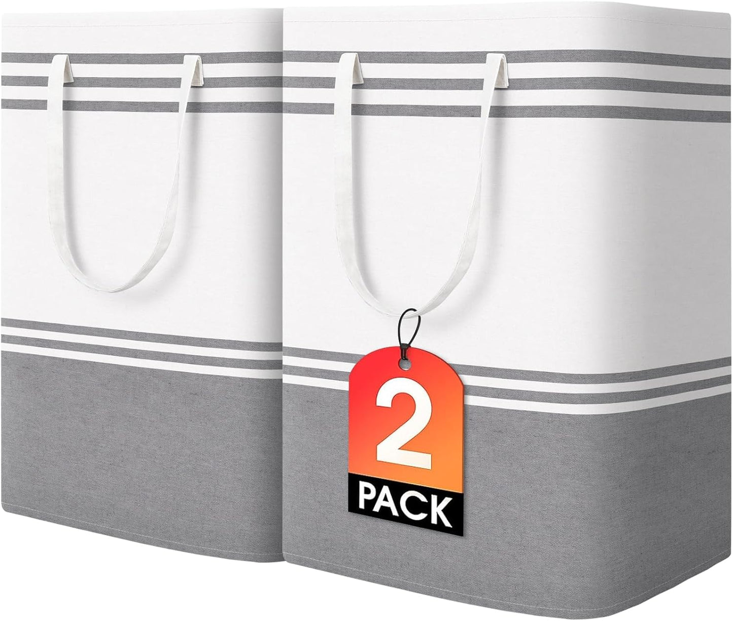 2 Pack Large Home Laundry Basket, Laundry Hamper, Freestanding Waterproof Dirty Clothes Bag, Tall Clothes Hamper - Extended & Reinforced Handles for College Dorm, Family (Light Grey/125L)