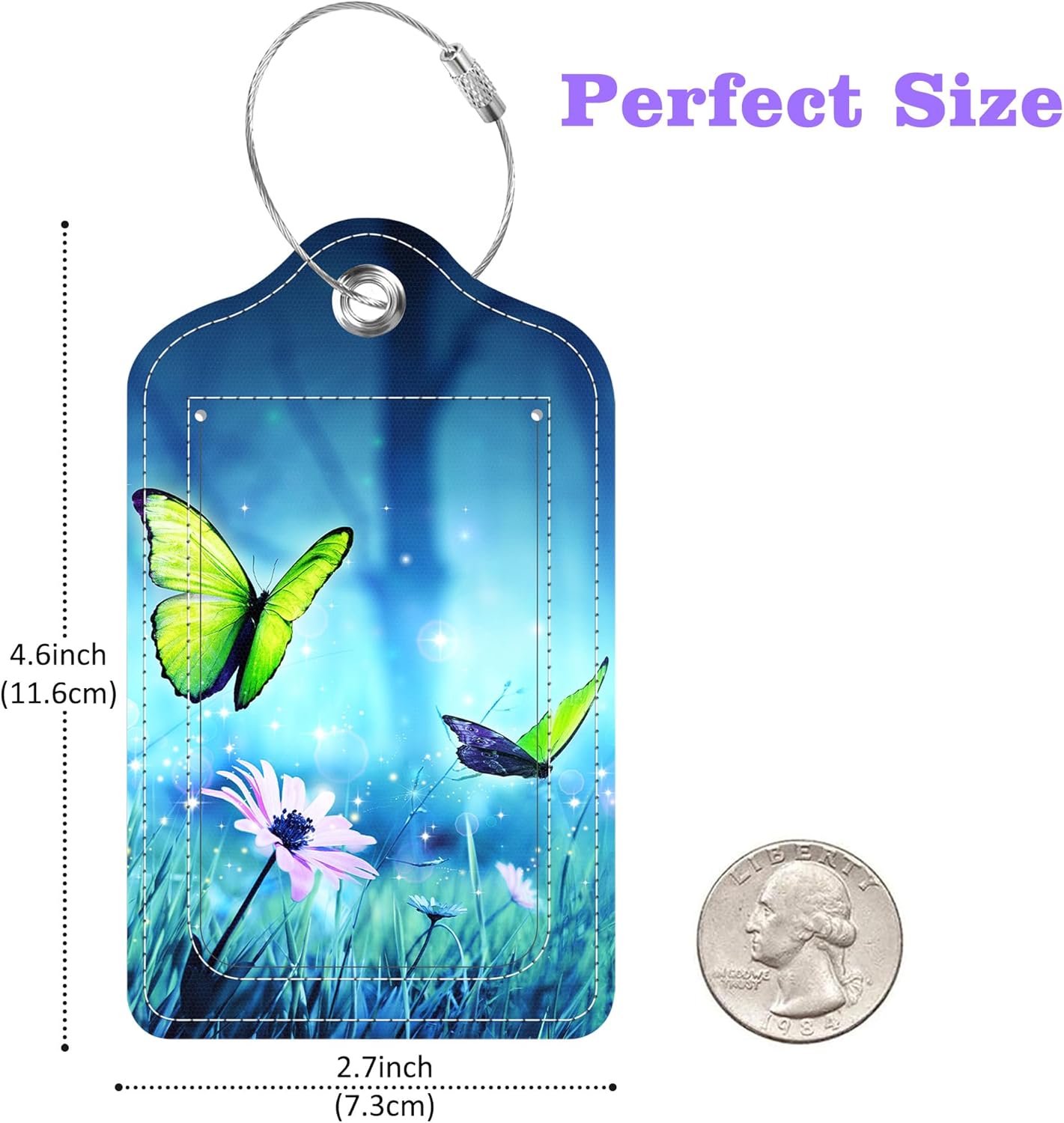 Luggage Tags for Suitcase Butterflies on Daisies in Forest 2 PCS Leather Travel Cruise Luggage Tag with Stainless Steel Loop Name ID Label Privacy Cover for Women Men Travel Bag Labels Set