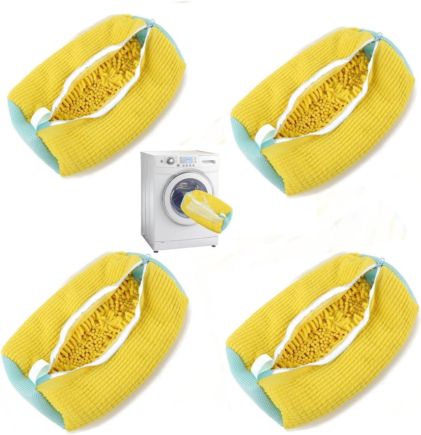 Laundry Shoe Bags for Washing Machine,4Pcs Shoe Washing Bag Shoe Laundry Bag for Washer and Dryer Reusable Shoe Washing Bags Shoe Washing Machine Bag (Yellow-4Pcs)