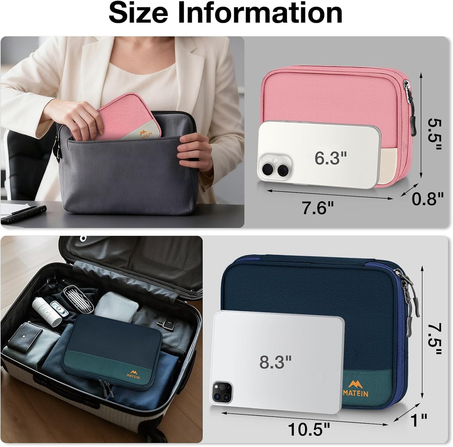 MATEIN Travel Cable Organizer Pouch, Scratch Resistant Portable Charger Case for Electronic Accessories, Travel Tech Bag for Cable, Guitar Picks, Cord Organizer Bag for Work & Office, 2 Pack