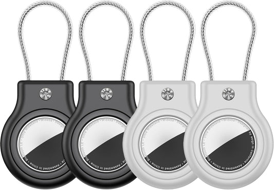 Waterproof Airtag Holder,4 Pack Airtag Case with Secure Lock,Airtags Keychain for Apple Air tags,Anti-Lost Protective Case Air tag Accessories for GPS Tracker Luggage,Bag,Key,Pet-Black/Black/Gray/Gray