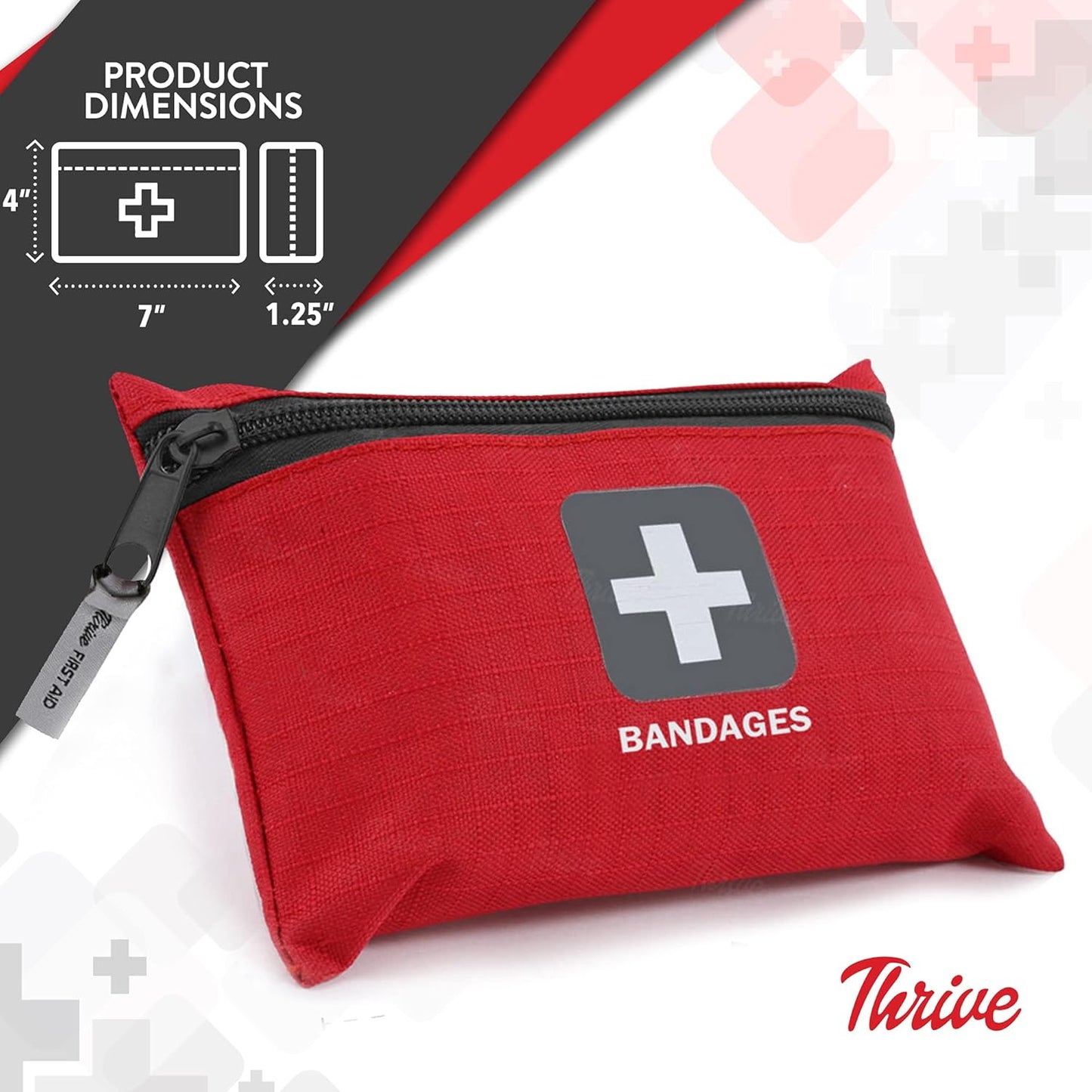 Thrive Bulk Bandages Variety Pack - 305 Count, Red - Travel Fabric & Waterproof Adhesive Bandages & Band Aids with Zipper Pouch