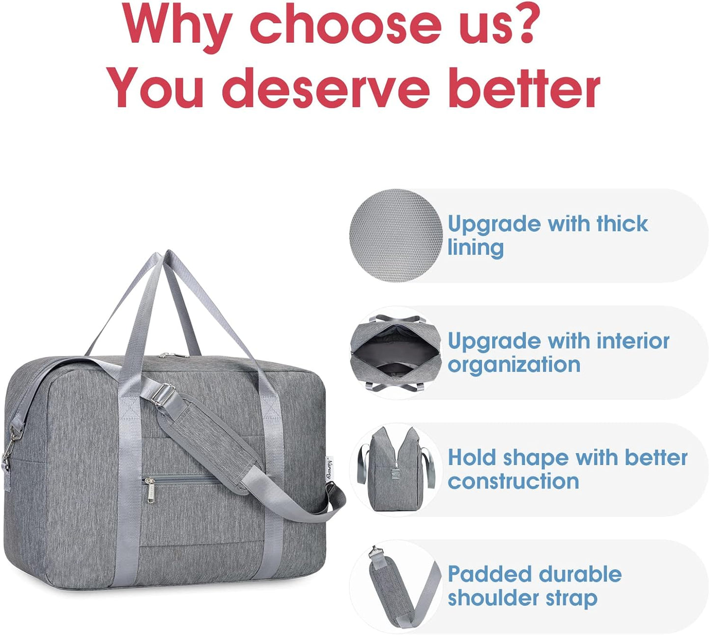 For Spirit Airlines Personal Item Bag 18x14x8 Foldable Travel Duffel Bag Underseat Carry on Luggage for Women and Men 30L (Grey)