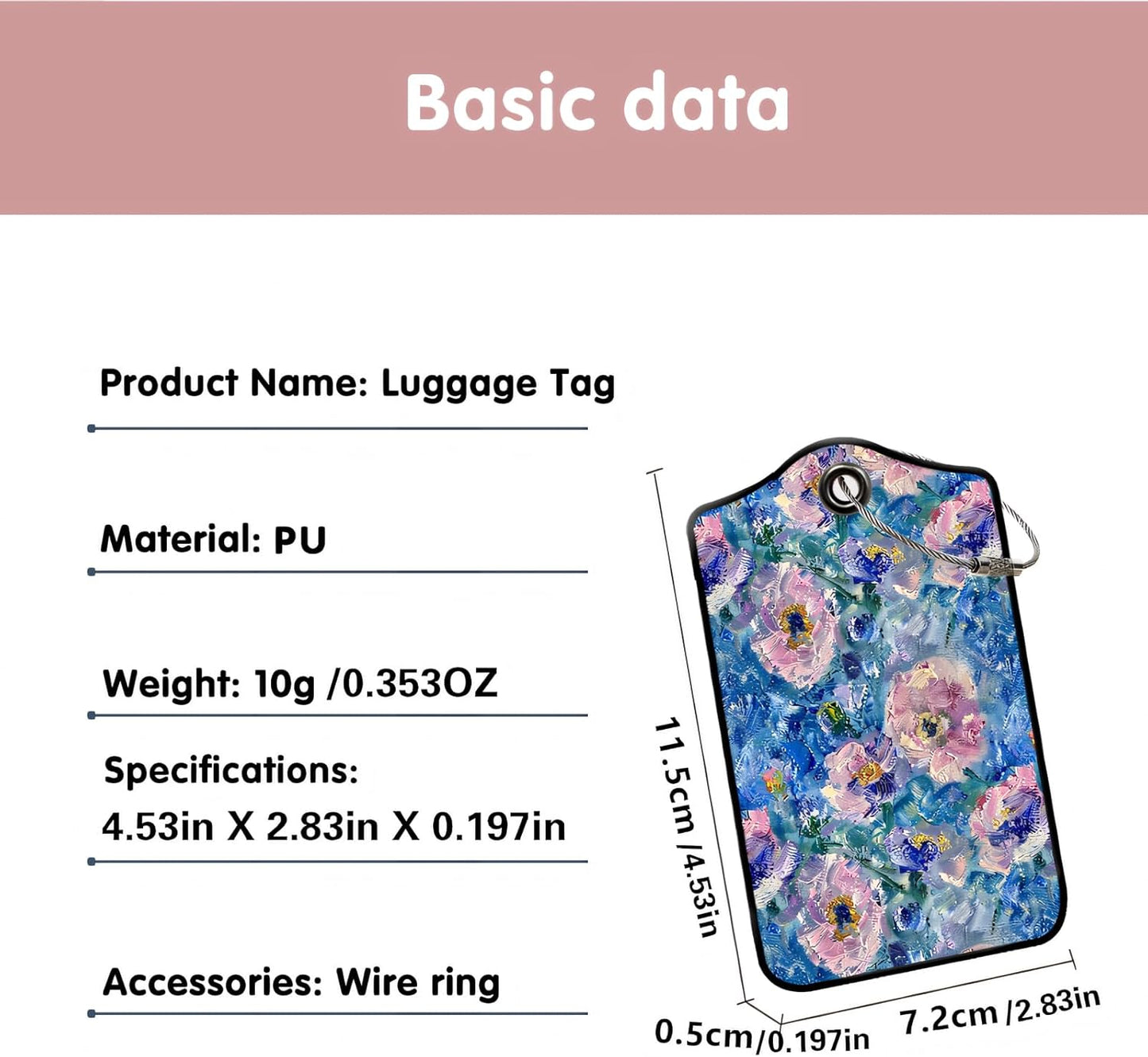 Luggage Tags for Suitcases, 2-Pack PU Leather for Cruise & Travel, Baggage ID Tags with Privacy Cover & Address Card, Durable Metal Ring, Kids Adults Travel Accessories, Blue Hued Impasto