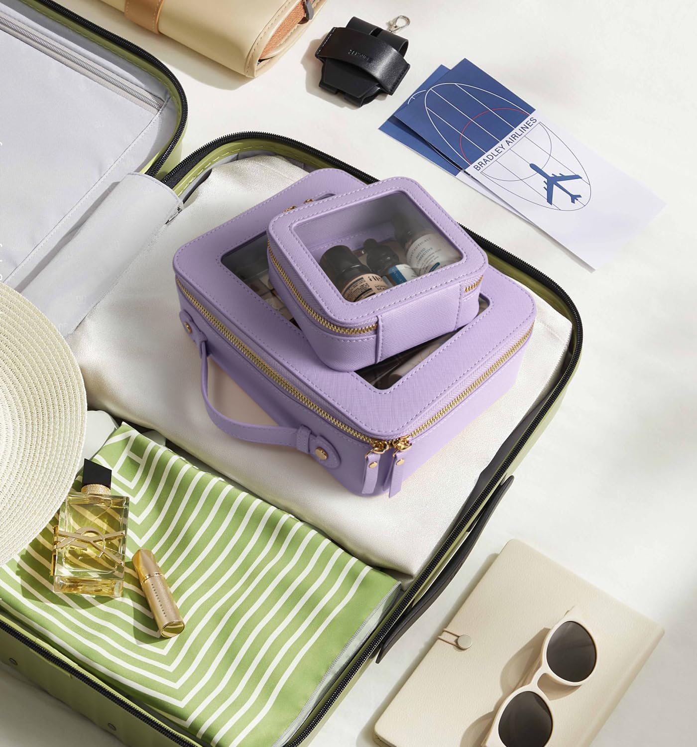 LETGO Clear Makeup Bags Set - TSA Approved Toiletry Bag with Handle Large Opening, Clear Toiletry Bags Case Pouch for Travel Essentials Car Accessories for Women Men (Large-Purple)