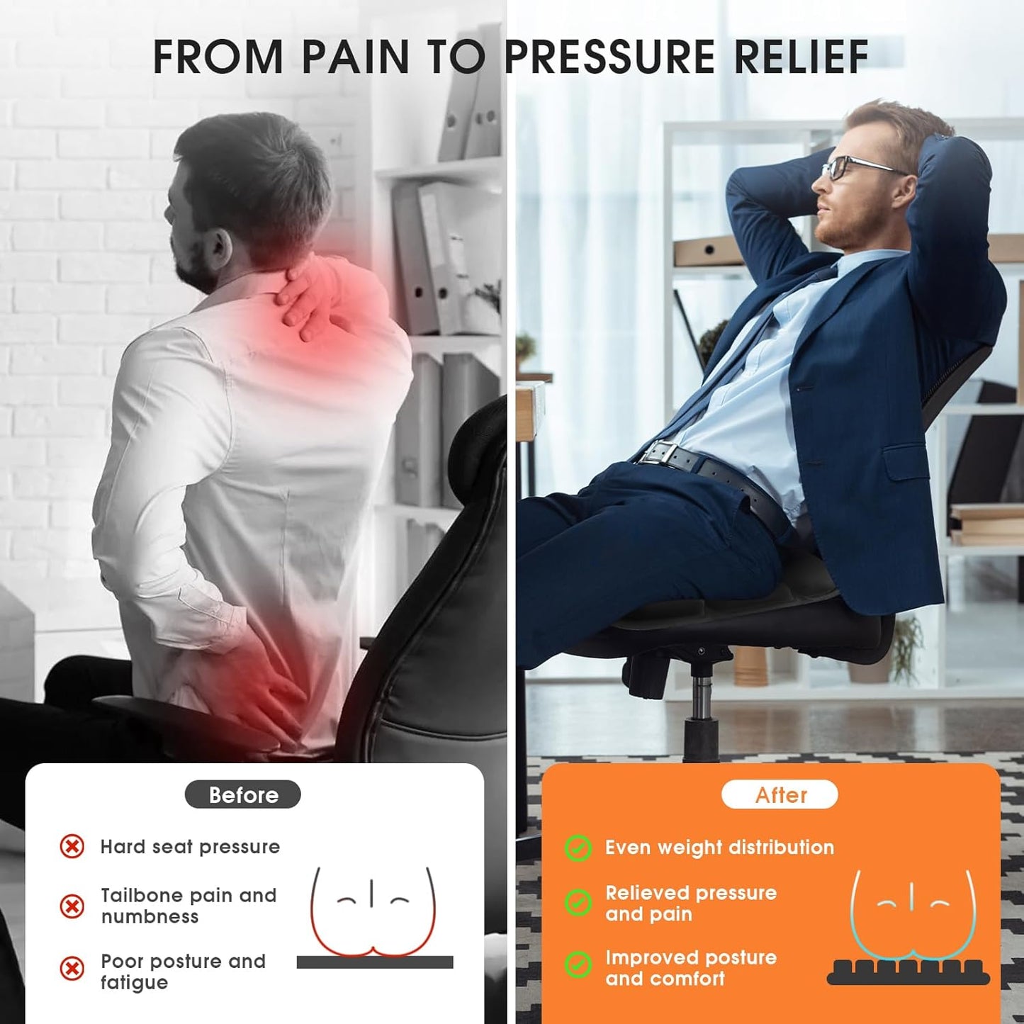 3D Inflatable Seat Cushion for Airplane Travel - Portable Air Seats Pad Pressure Relief with Storage Bag for Long Flights Car Office Camping Wheelchair Stadium Bleacher, No Pump Required, Black