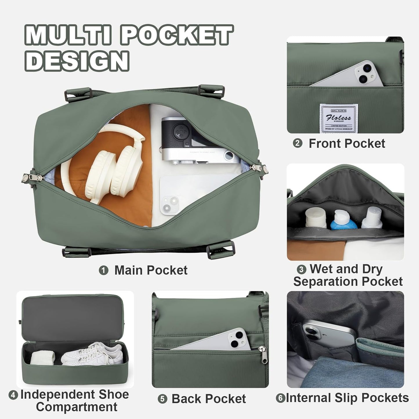 Travel Duffel Bag, Sports Tote Gym Bag, Shoulder Weekender Overnight Bag for Women