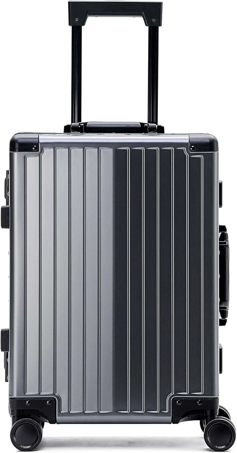 YYW Aluminum Carry-On Luggage Airline Approved Lightweight Suitcase with TSA Lock and Silent Wheels, Hardshell Spinner Business Travel (Gunmetal gray, 20in)