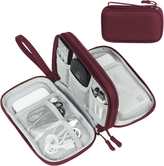 FYY Electronic Organizer, Travel Cable Organizer Bag Pouch Electronic Accessories Carry Case Portable Waterproof Double Layers Storage Bag for Cable, Charger, Phone, Earphone, Medium Size- Wine Red