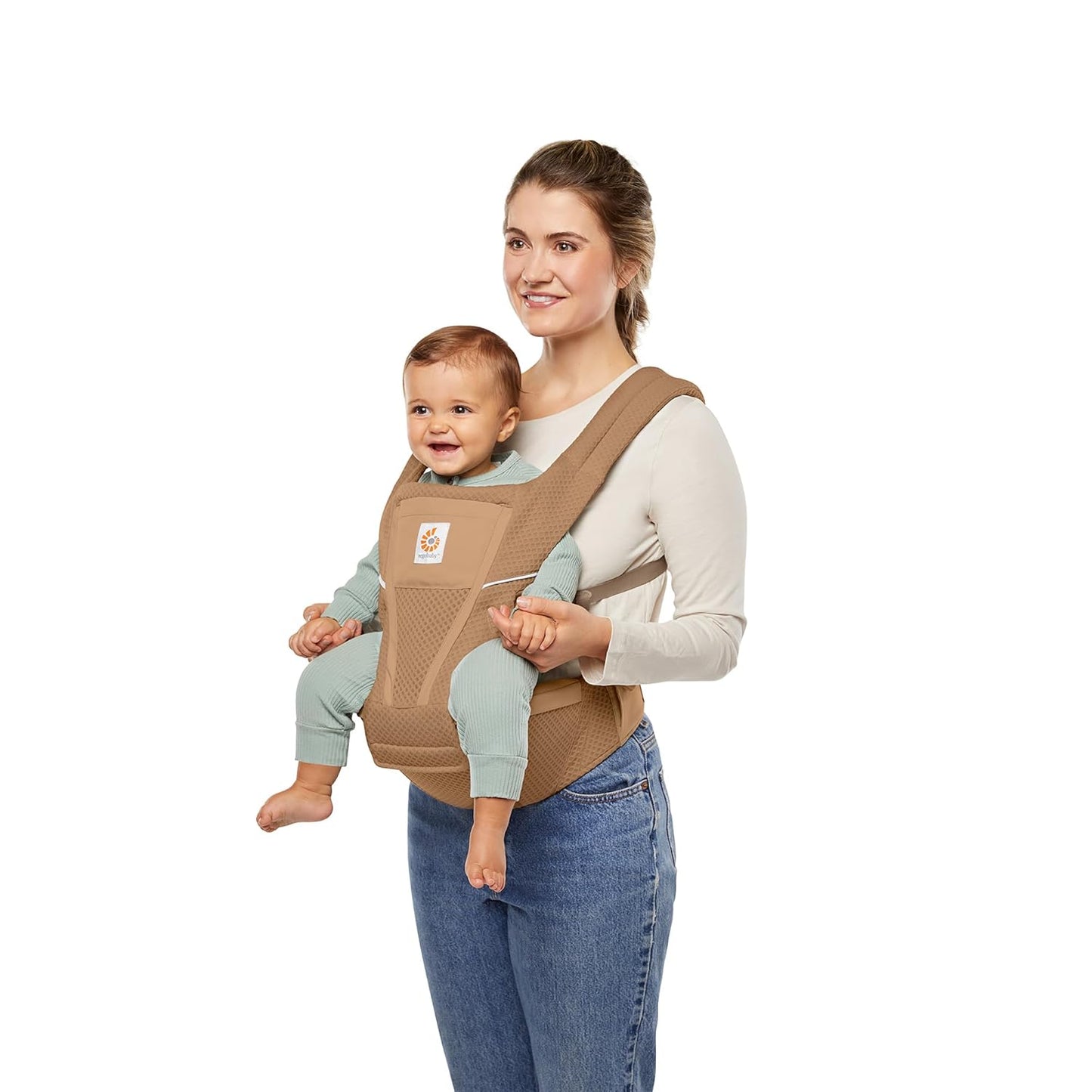 Ergobaby Alta 2-in1 Hip Seat and Carrier - All-Position Breathable Mesh Baby Carrier for 4 Months to 48 Months (12lbs - 45lbs) - SoftFlex™ Mesh - Camel Brown