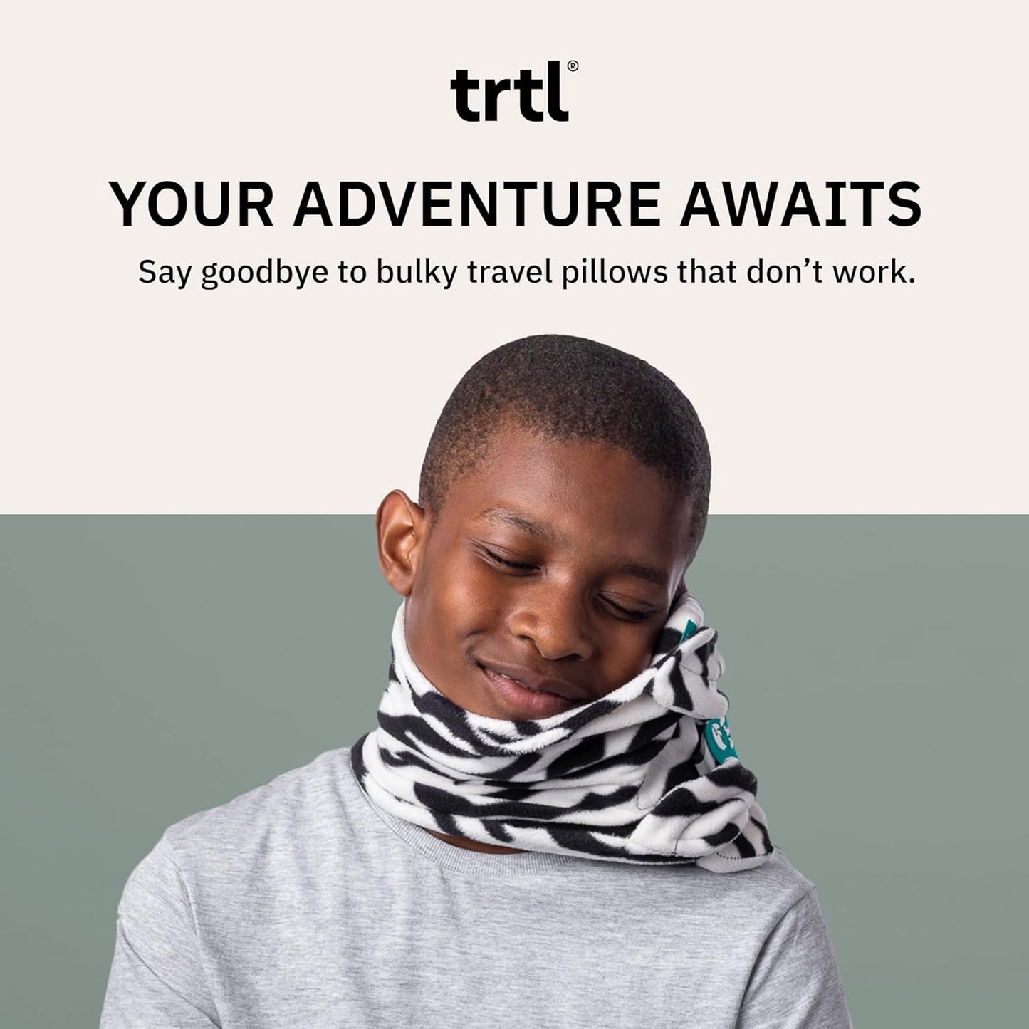 trtl Pillow - Scientifically Proven Super Soft Neck Support Travel Pillow - Machine Washable (Zebra, Junior)