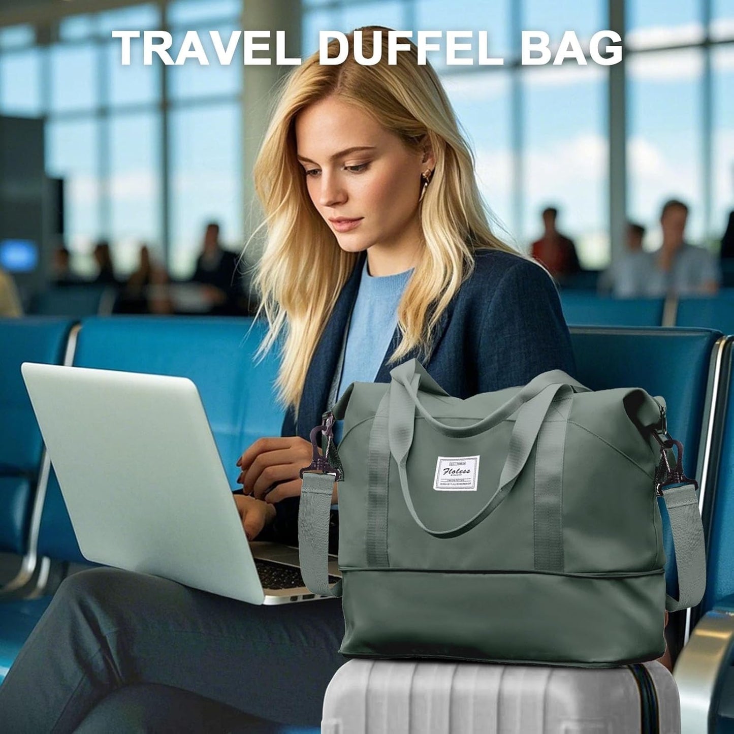 Travel Duffel Bag, Sports Tote Gym Bag, Shoulder Weekender Overnight Bag for Women