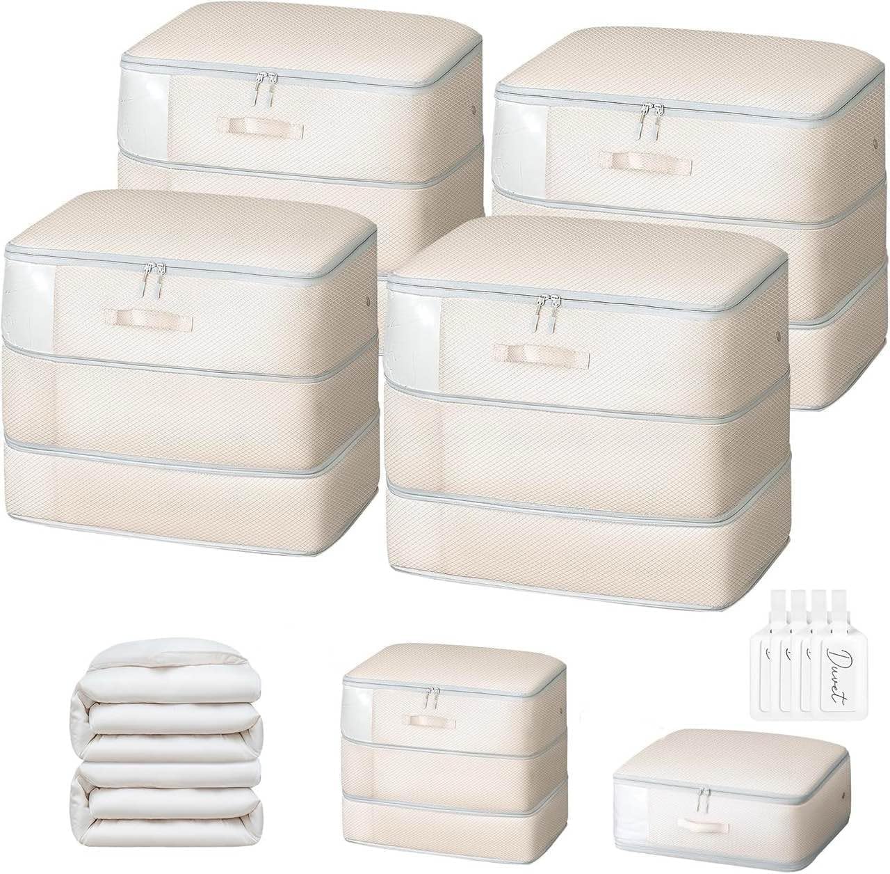 DIMJ Comforter Storage Bag - 110L Large Capacity Ultra Space Saving Self Compression Organize for Duvet, Pillow, Bedding, Blanket Sheet Storage Organizer Nylon Compression Bag for Storage