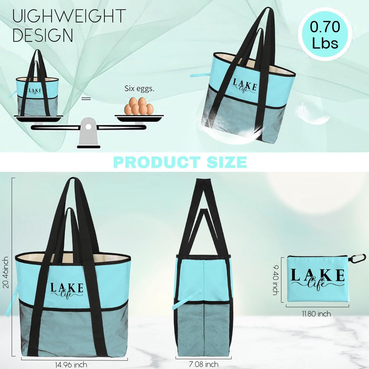 8-Pocket Waterproof Tote for Women -Sandproof Beach Bag with Zipper& Family | Foldable Travel Swim Bag (Gift-Ready)