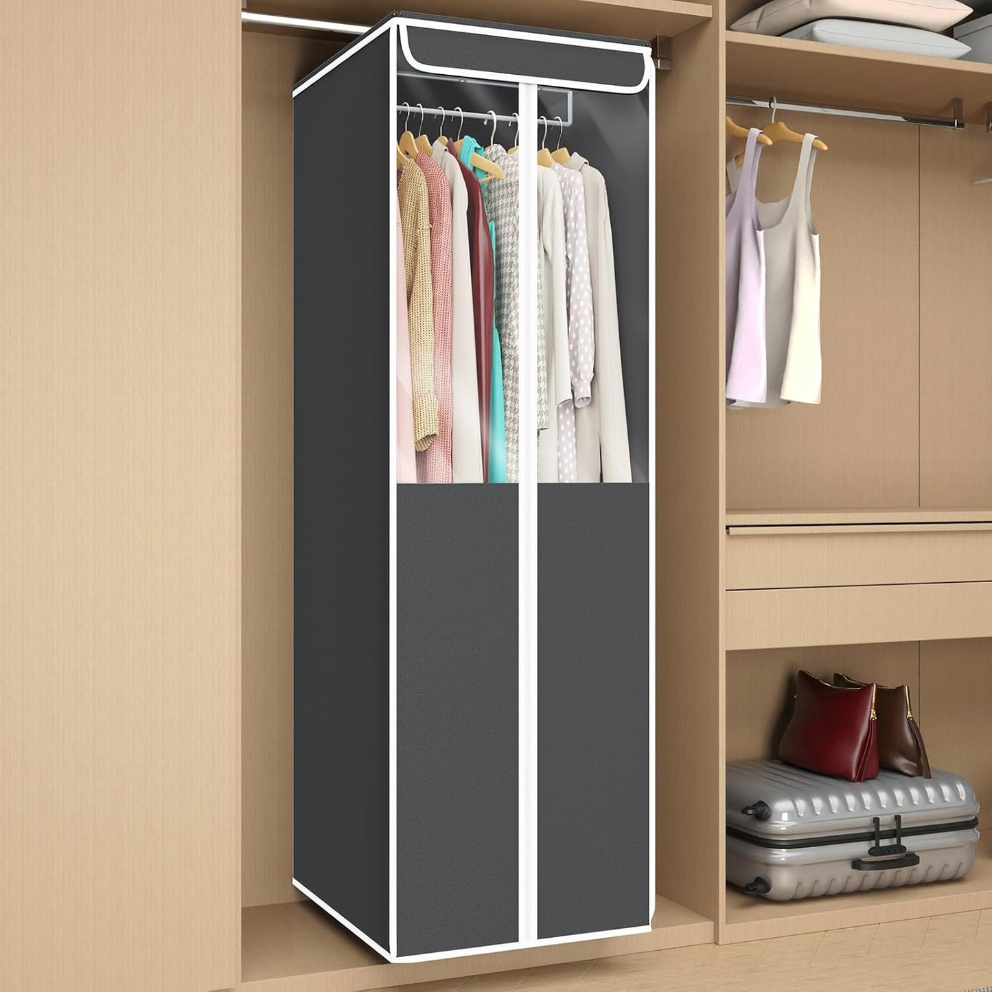 Univivi Garment Bags for Hanging Clothes, 2 Pack Large Clothes Storage Bags Closet Organizer with Clear Window, Premium Hanging Garment Storage Bag for Suits, Coats, Dresses, 54" (Dark Grey)