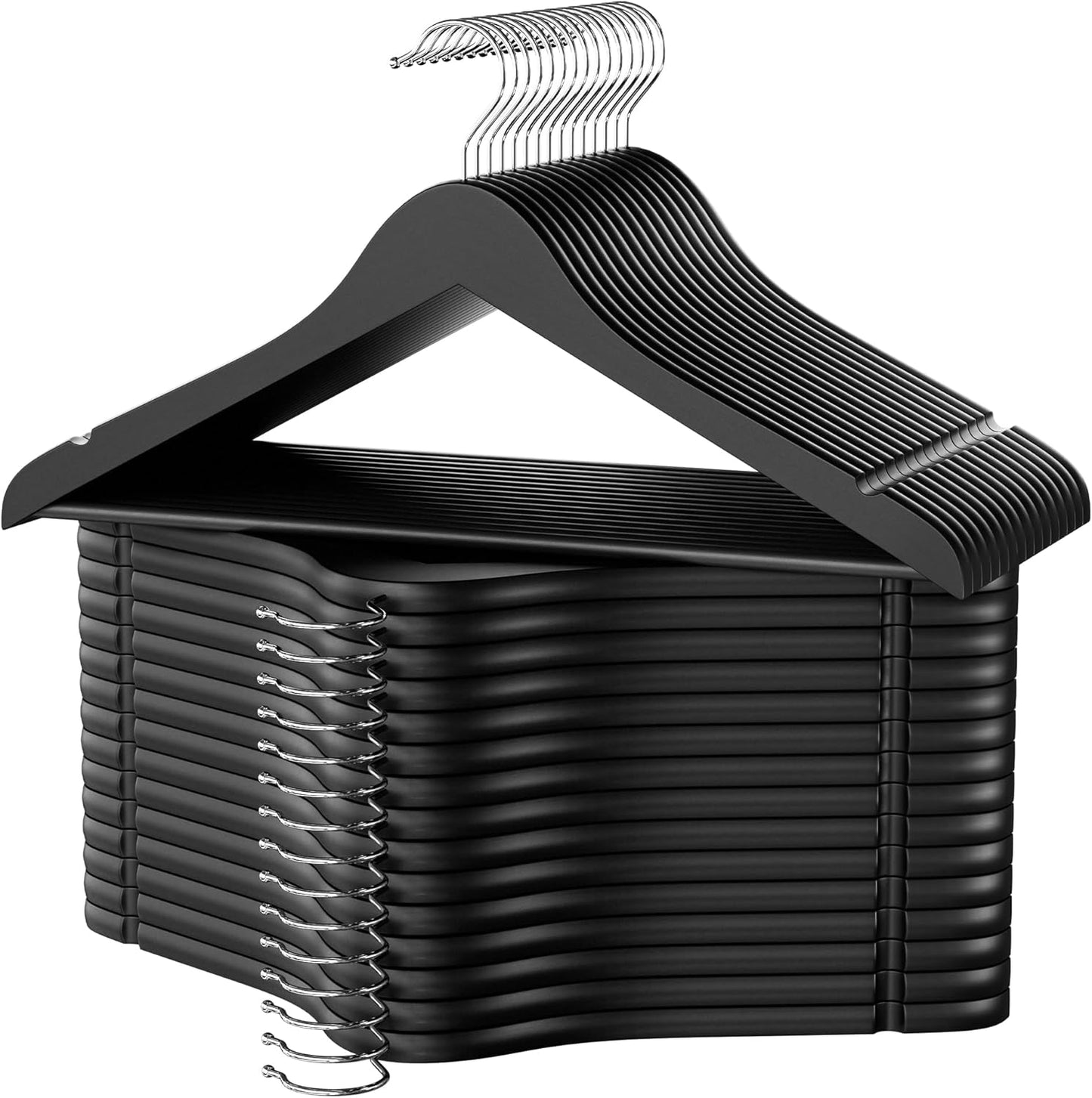 StorageWorks Black Wooden Hangers, 30 Pack Wood Hanger for Closet, Coat Hangers for Coats, Shirts, Pants, Suits