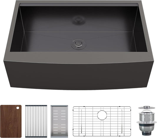 32.5-Inch Undermount Kitchen Sink Workstation, 16 Gauge Stainless Steel Single Bowl Kitchen Sink with Cutting Board, Drying Rack, Roll-Up Rack and Drain Assembly