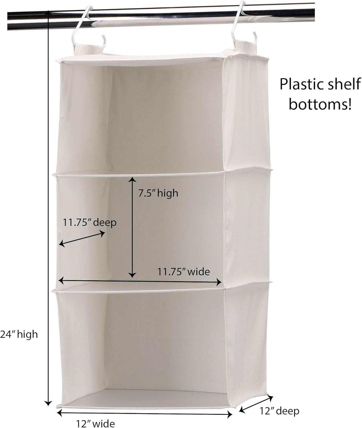 Household Essentials 311342 Hanging Closet Organizer | 3 Pocket Shelves | Natural Canvas