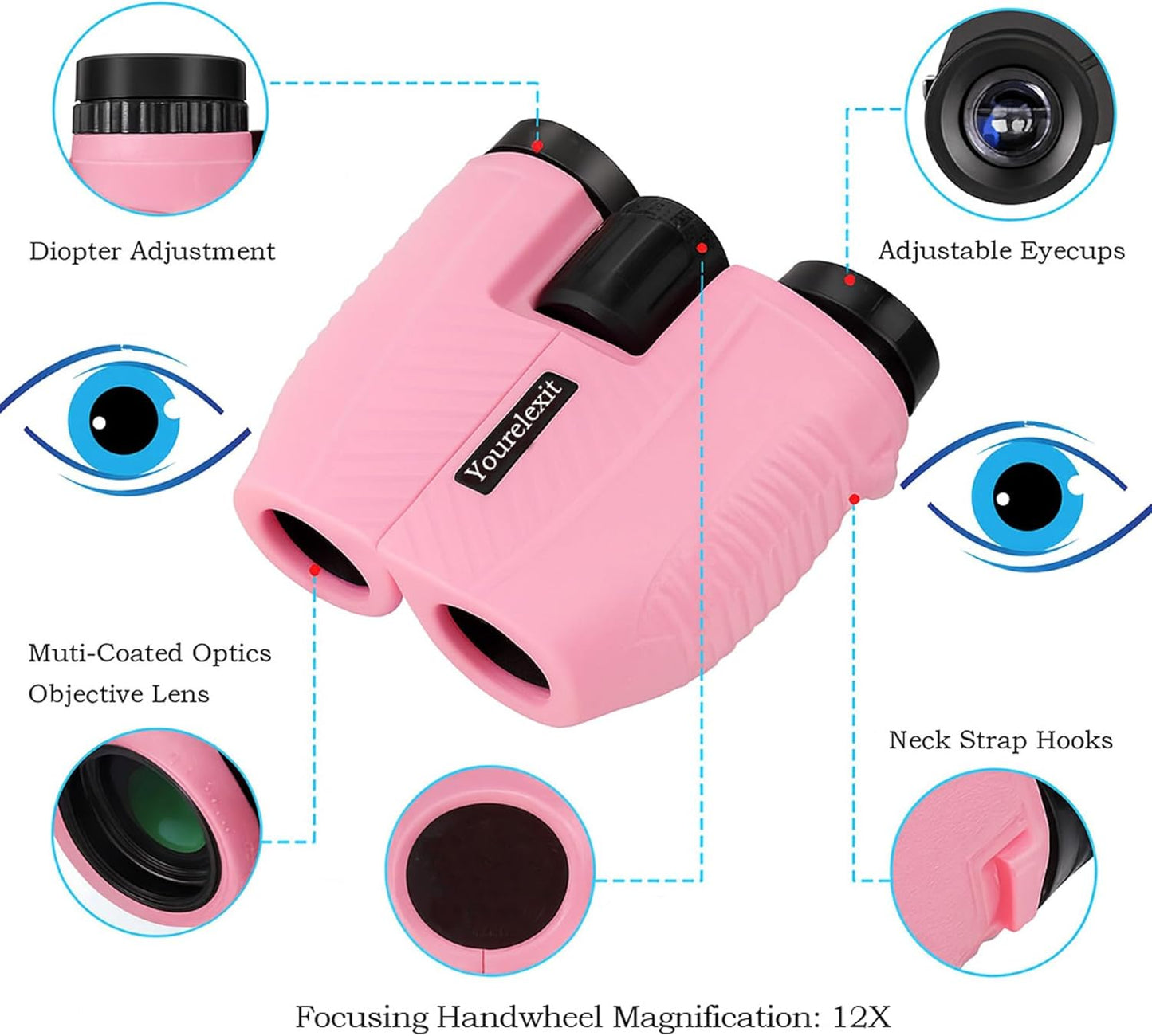 12x25 Compact Binoculars for Adults & Kids, High Powered Lightweight Waterproof Binoculars with Large Eyepiece, Low Light Vision for Bird Watching, Hunting, Travel, and Sightseeing