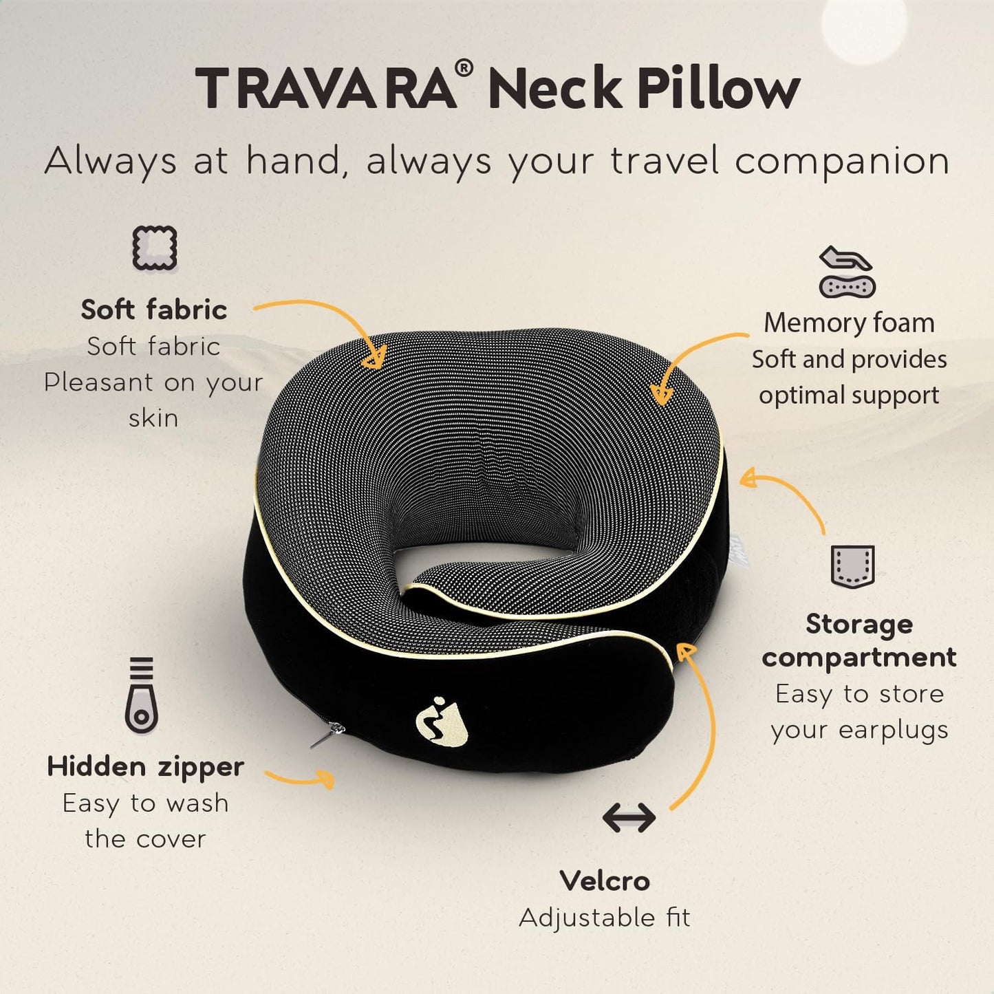 Travel Pillow - Airplane Neck Pillow with 360° Support - 100% Pure Memory Foam Flight Pillow for Sleeping on Airplanes - Travel Neck Pillow for Traveling