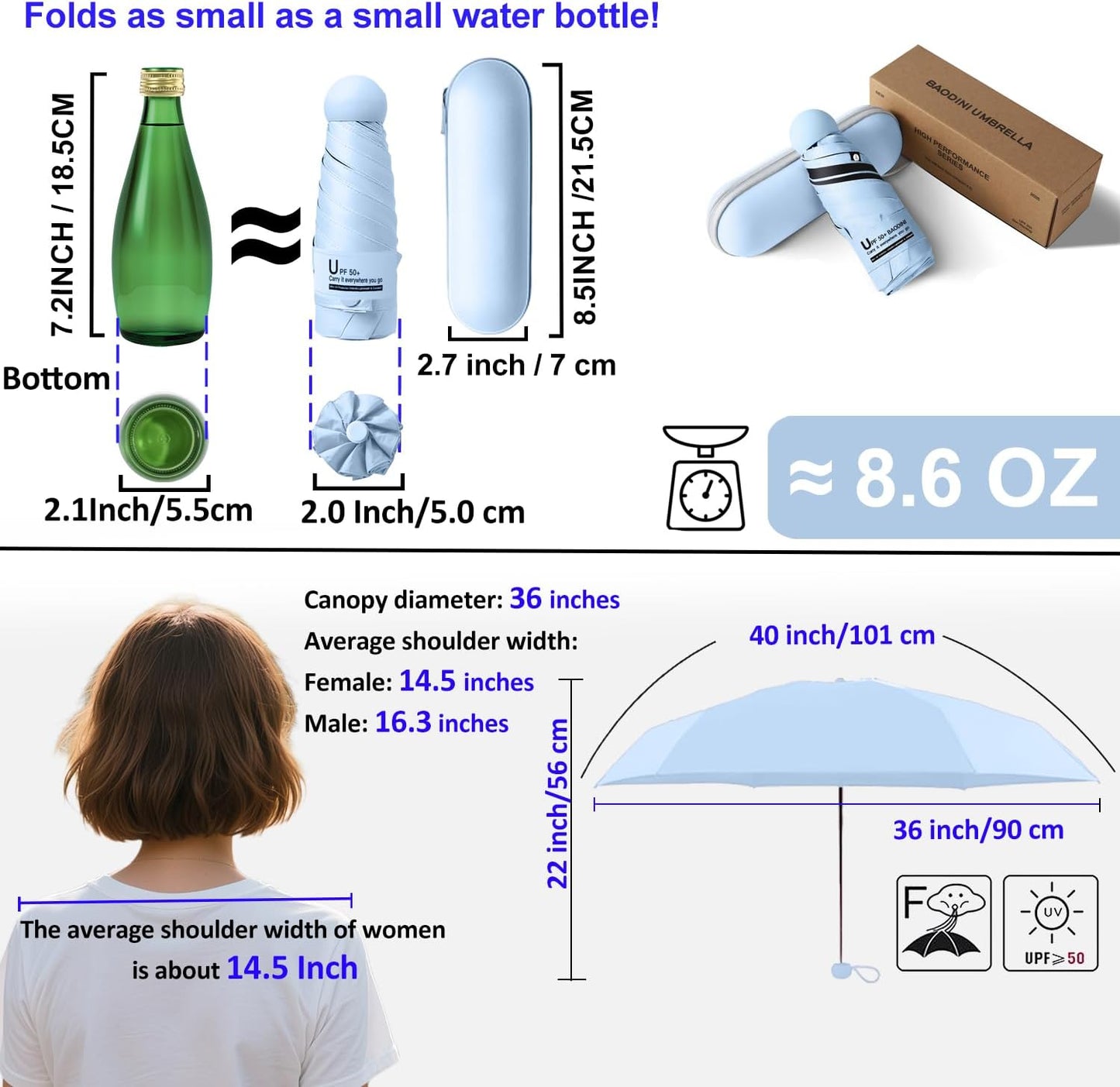 BAODINI Travel Mini Umbrella for Purse With Case-Small Compact UV Umbrella Protection Sun-Lightweight Tiny Pocket umbrella a with Case for Women, Girls