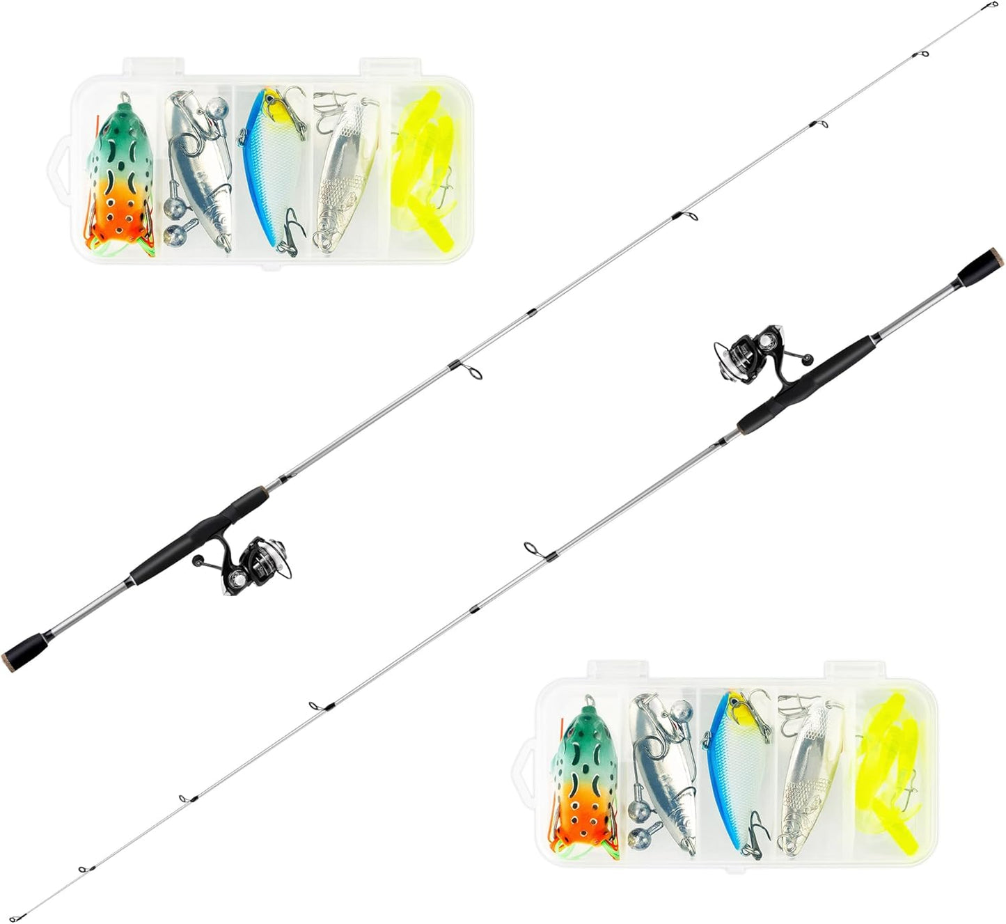 2-Piece Fishing Rod and Spinning Reel Combos with Lures Set Fishing Bag Portable Fishing Rod Kit for Saltwater Freshwater Travel Fishermen Gift