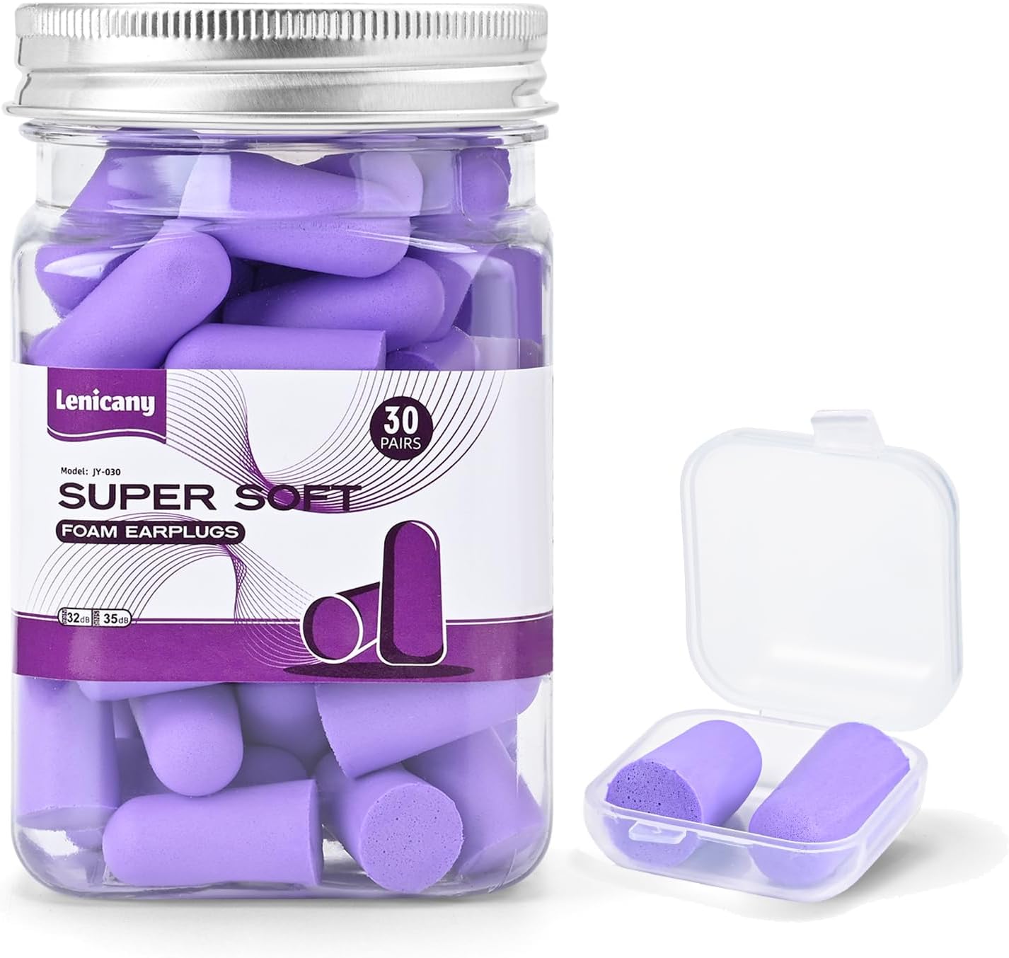 30Pair Soft Foam EarPlugs, 32dB Disposable Sound Blocking Noise Cancelling Ear Plugs for Concerts Loud Music/Shooting Guns/Work Construction, Hearing Safety Protection(Purple)