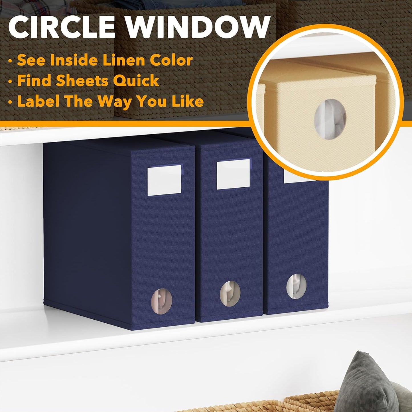 SpaceAid 3 Pack Bed Sheet Organizers and Storage, Foldable Sheet Organizer for Linen Closet, Sheets Set Folder Keeper with Window XL (Queen & King Size) Bedding Container (Navy Blue, 3 Pack)