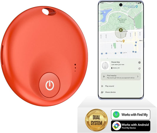 FindTag Duo - Dual System Tracker for iOS or Android, Bluetooth Tracking Tag/Key Finder/Luggage Tracker/Item Locator, Compatible with iOS Find My or Google Find Hub App (Red)