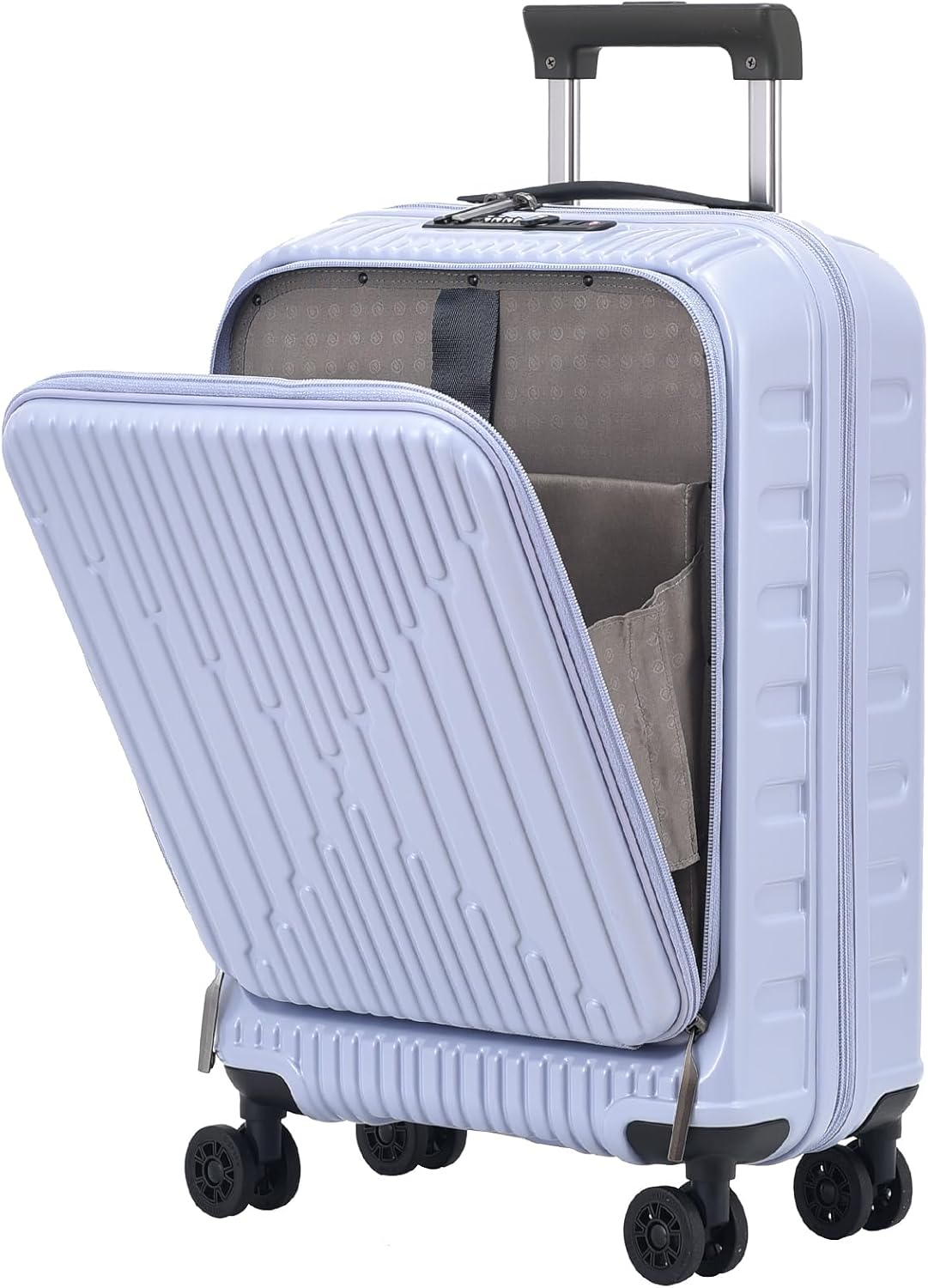 19 Inch Suitcase Hand Luggage with Front Pocket for 15.6" Laptop, 35 * 23 * 55cm, 43L, Ligthweight ABS+PC Hardshell Carry On, Lilac Purple