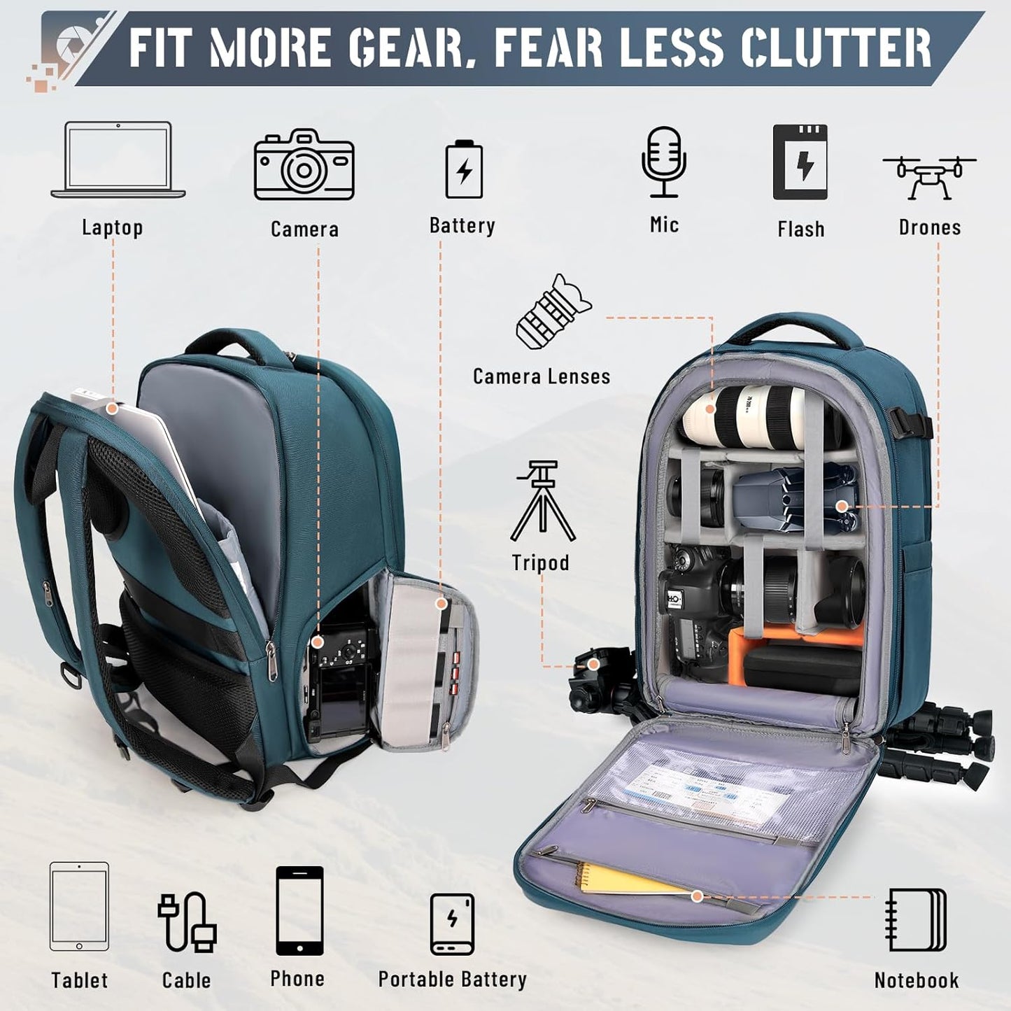 RAINSMORE Camera Backpack Hard Shell for DSLR/SLR Waterproof Camera Bag with Laptop Compartment 15.6 Inch Professional Camera Case with Rain Cover Photography Backpack Bag with Camera Lens Case Green