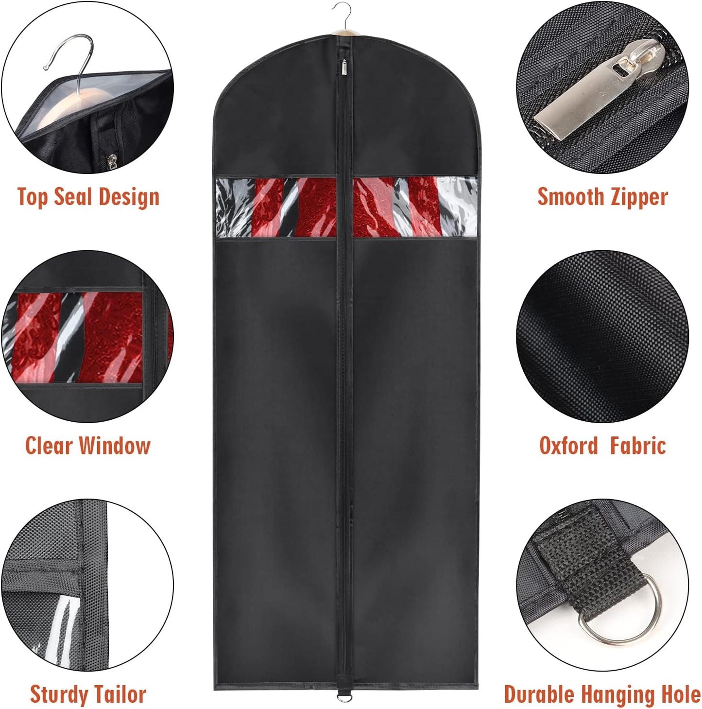 Univivi Garment Bags Clothes Covers for Storage, 60 Inch Dress Garment Bags Hanging Clothes Bags with Zipper, Gown Garment Bag for Long Dresses, Set of 12